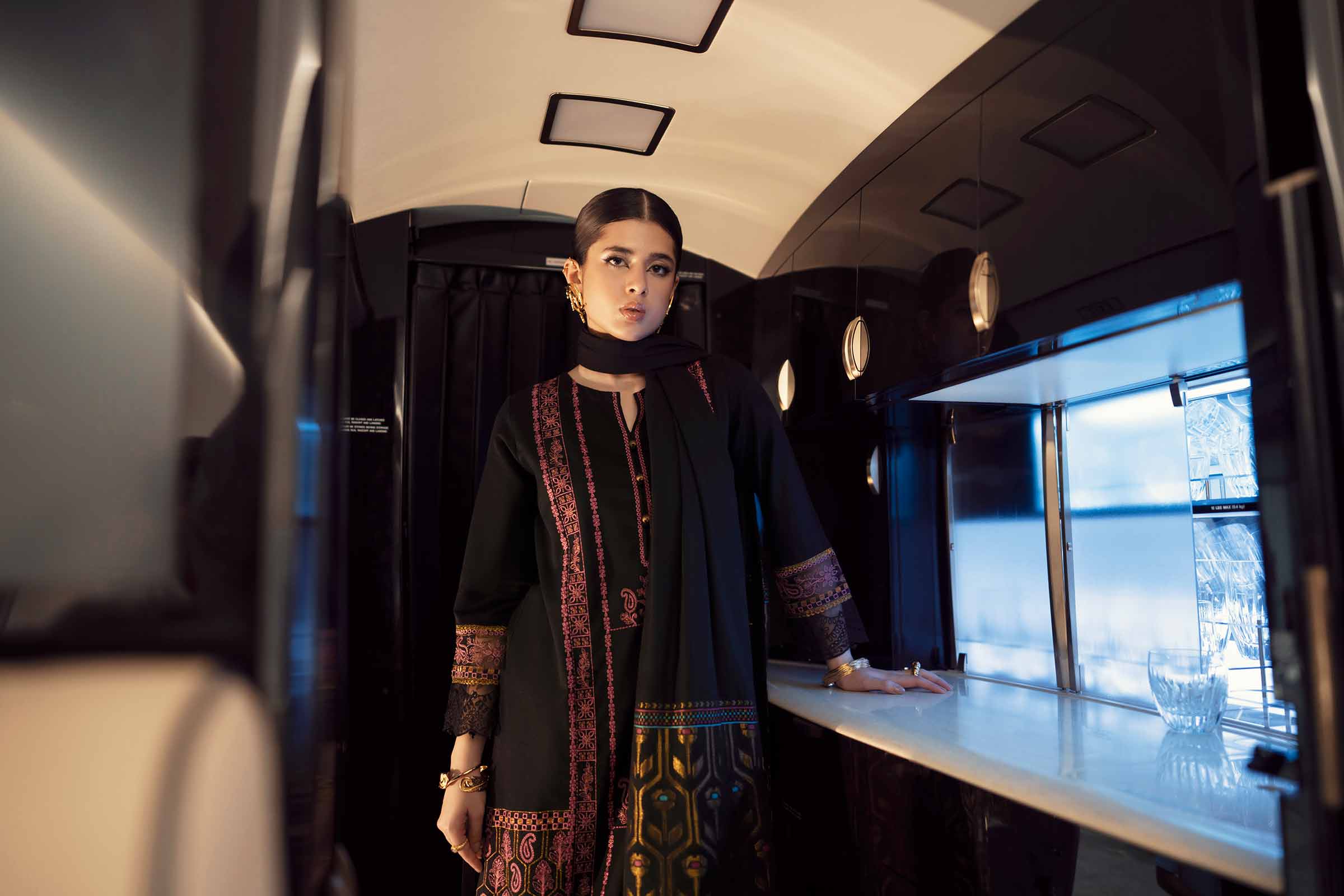 NishatUK - Black Embroidered Karandi 3-piece ready to wear Suit