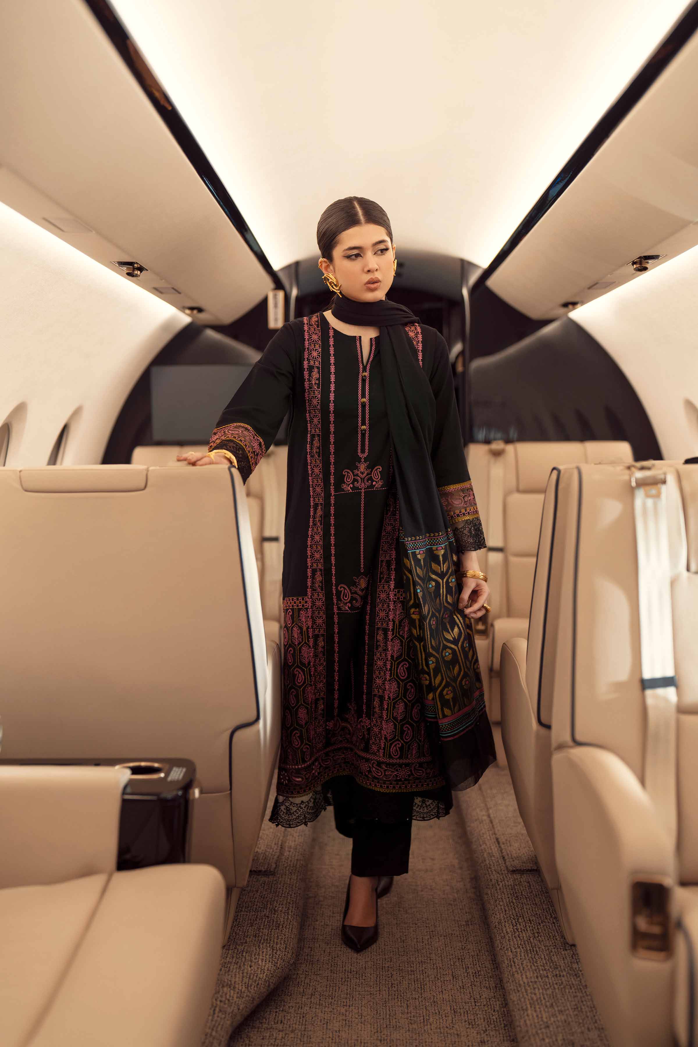 NishatUK - Black Embroidered Karandi 3-piece ready to wear Suit