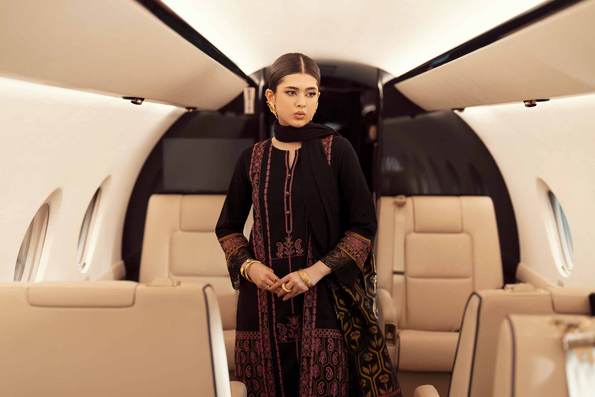 NishatUK - Black Embroidered Karandi 3-piece ready to wear Suit