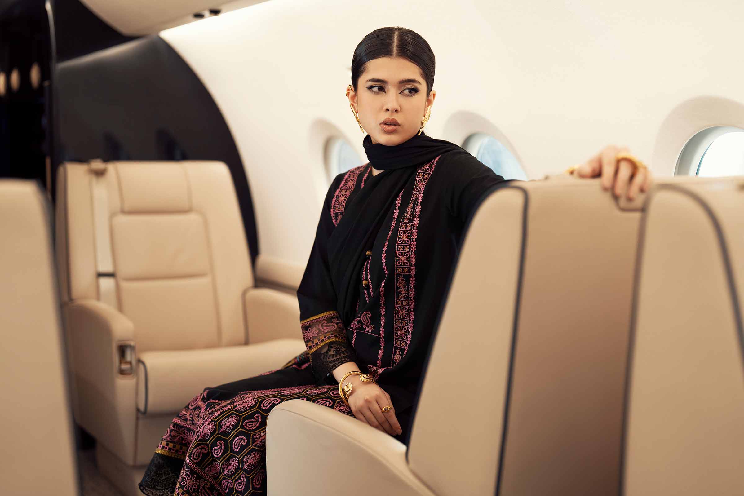 NishatUK - Black Embroidered Karandi 3-piece ready to wear Suit