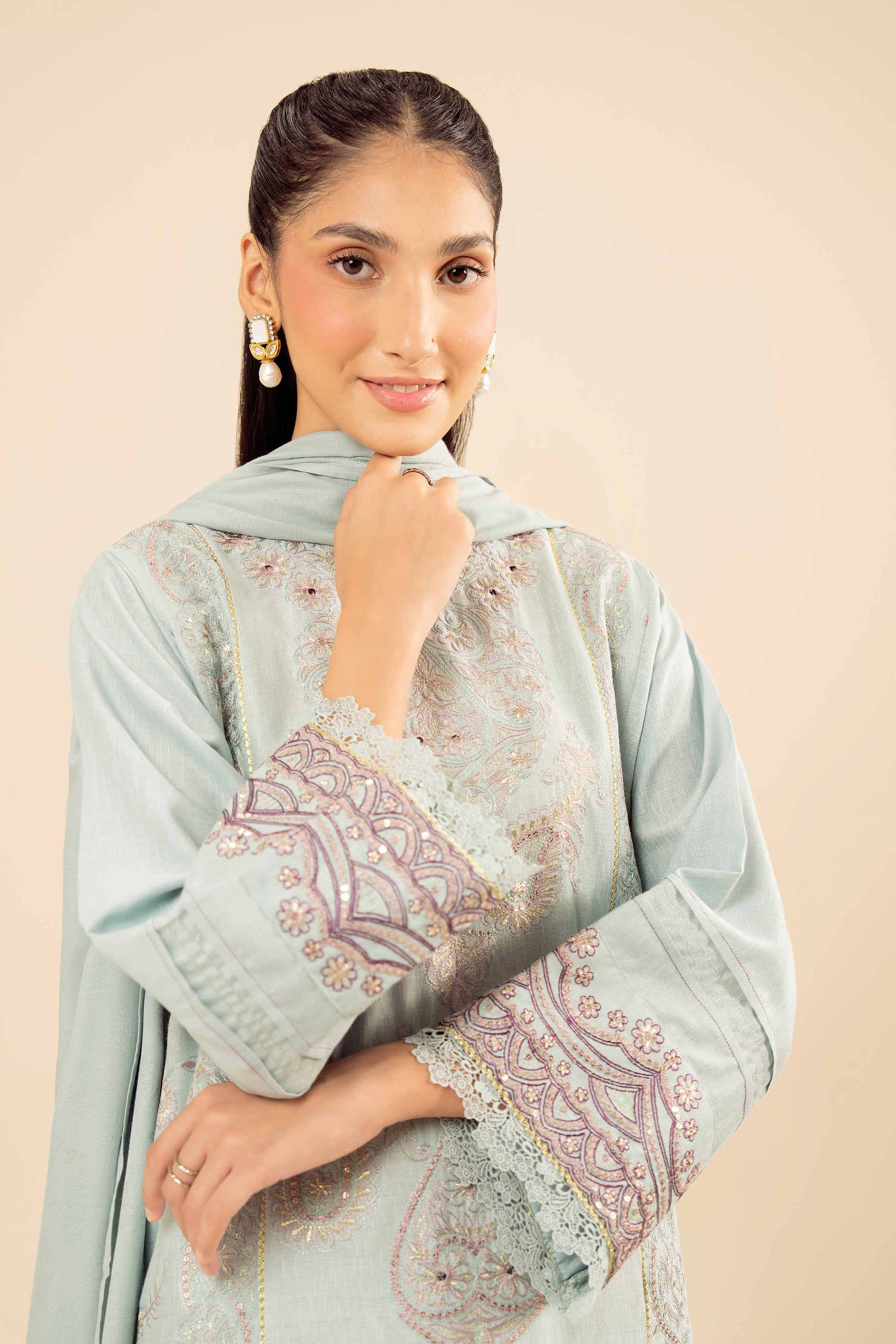 NishatUK - Blue Embroidered Karandi 3-piece ready to wear Suit