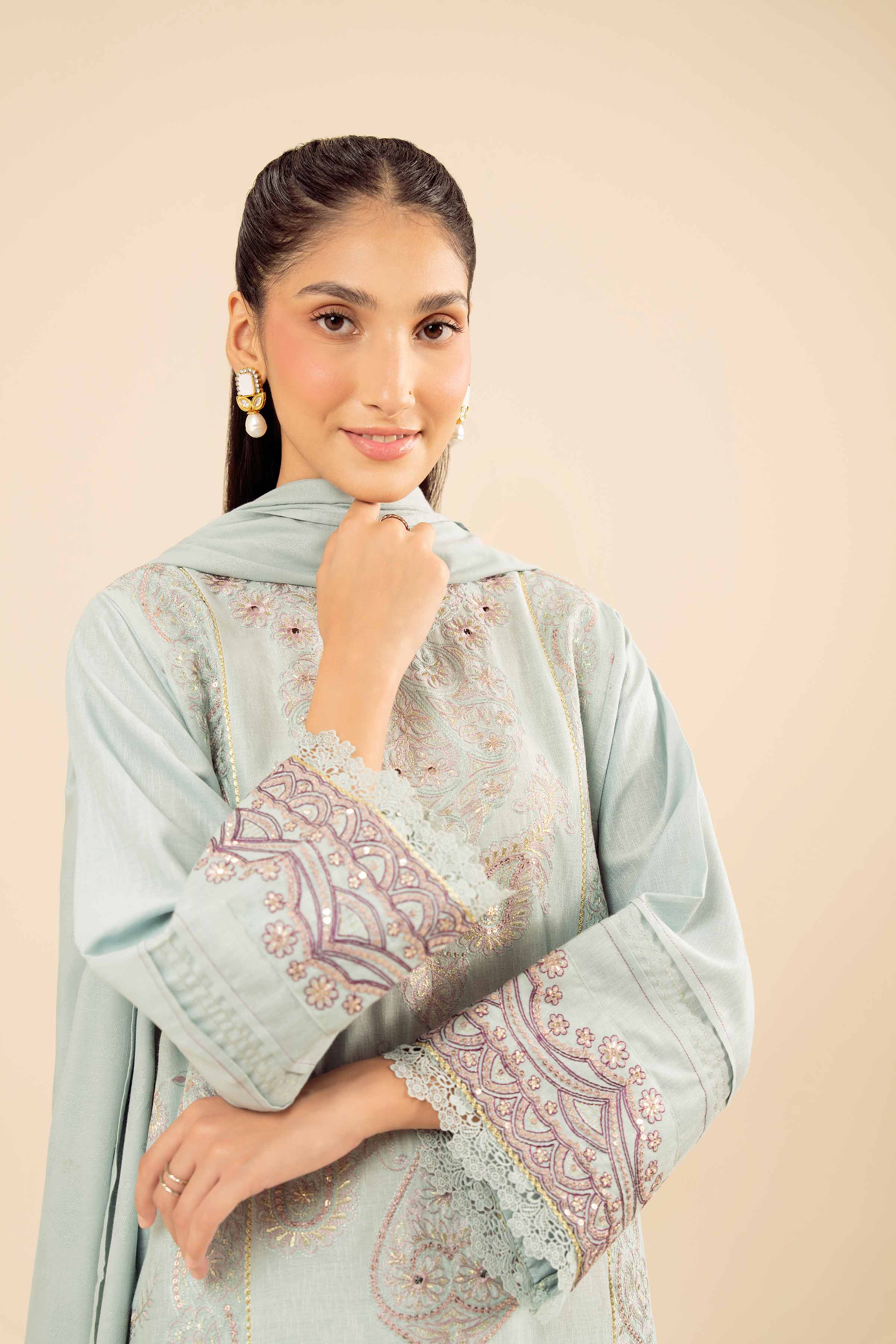 NishatUK - Blue Embroidered Karandi 3-piece ready to wear Suit