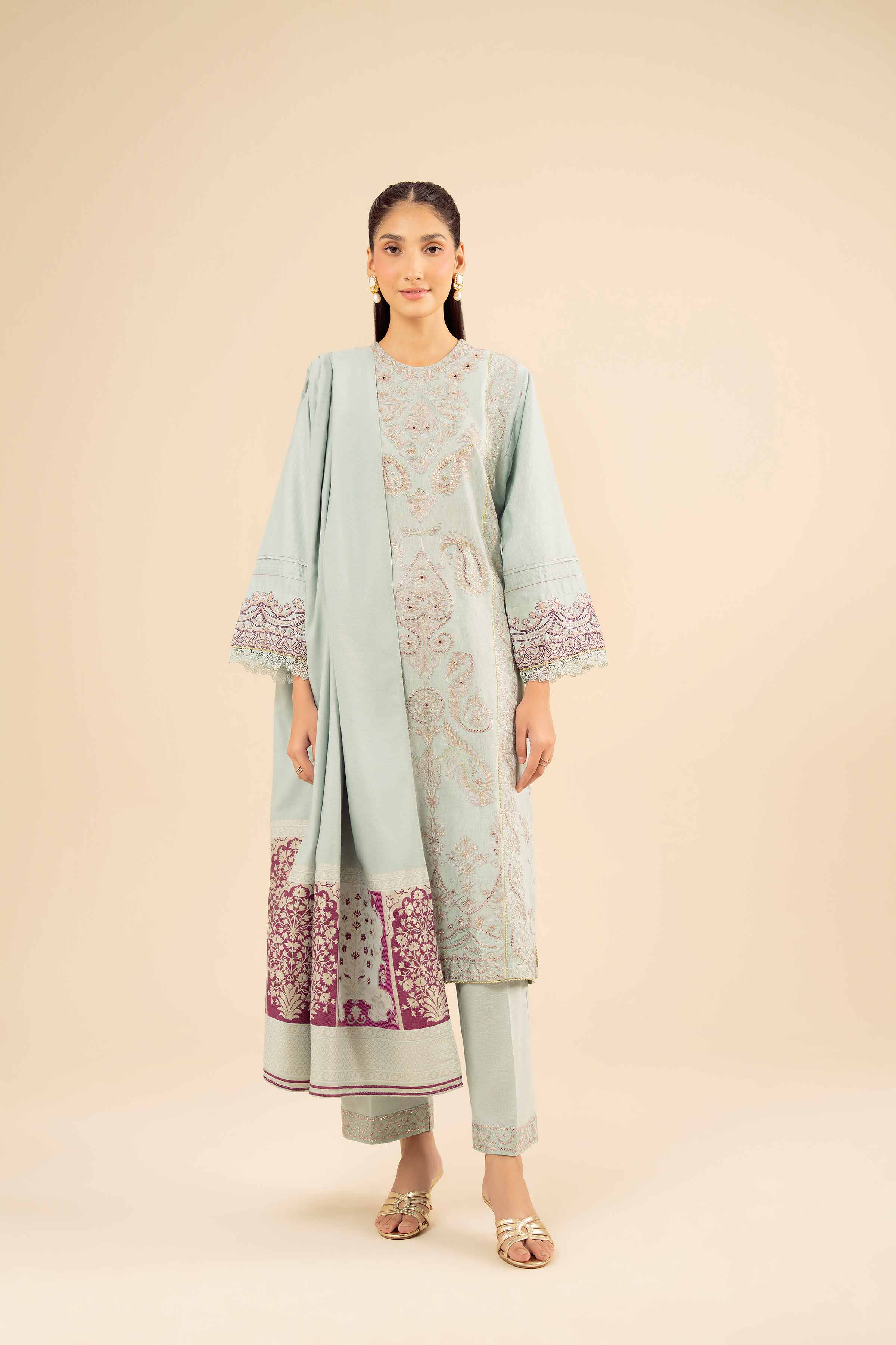 NishatUK - Blue Embroidered Karandi 3-piece ready to wear Suit