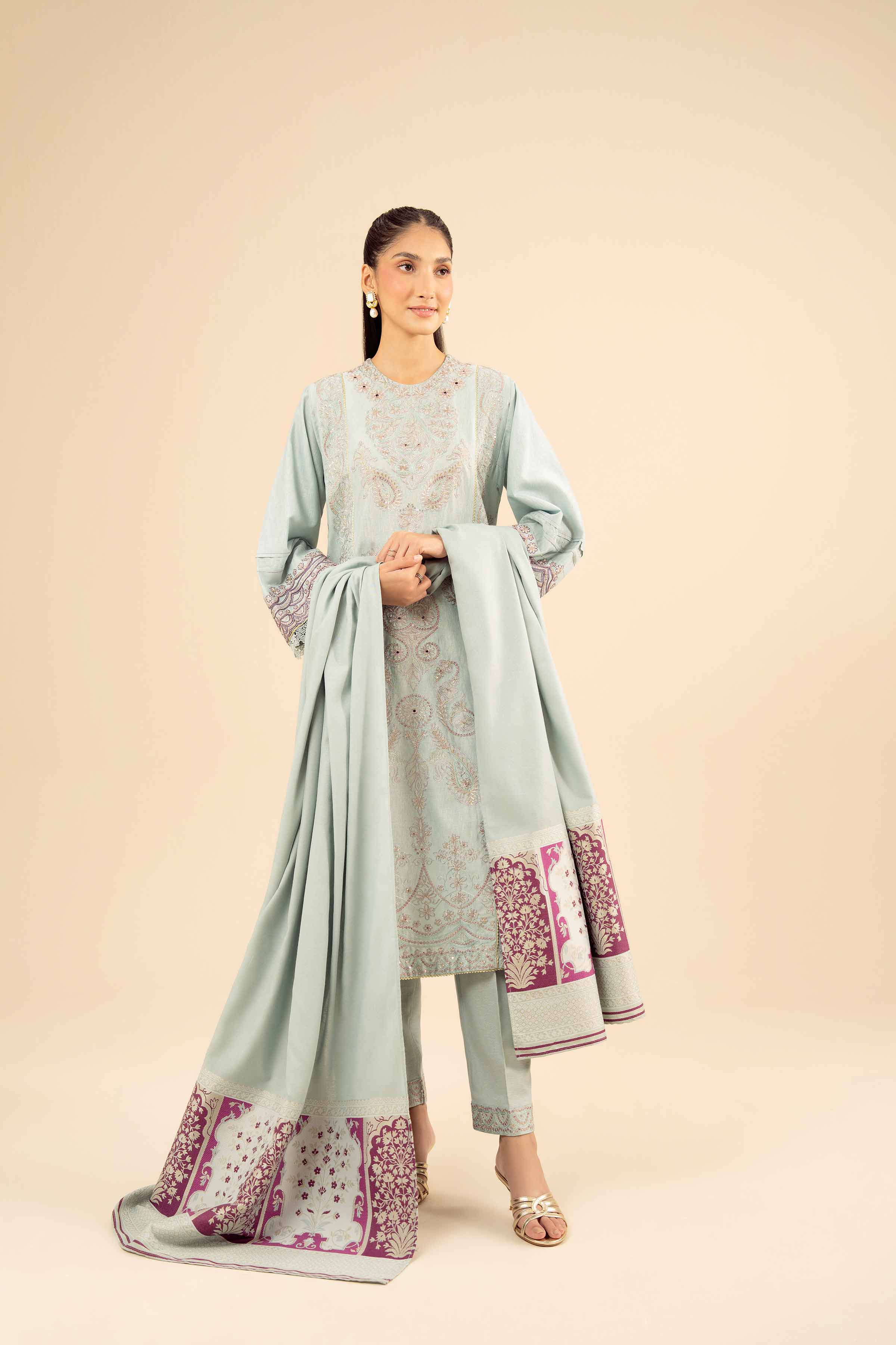 NishatUK - Blue Embroidered Karandi 3-piece ready to wear Suit
