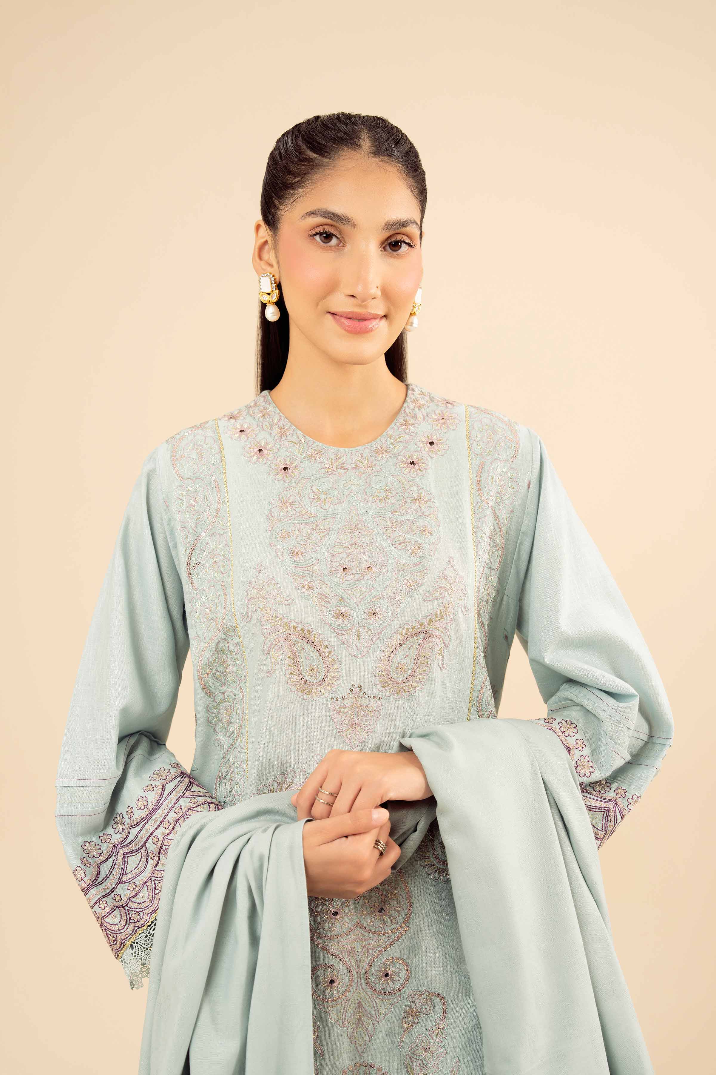 NishatUK - Blue Embroidered Karandi 3-piece ready to wear Suit