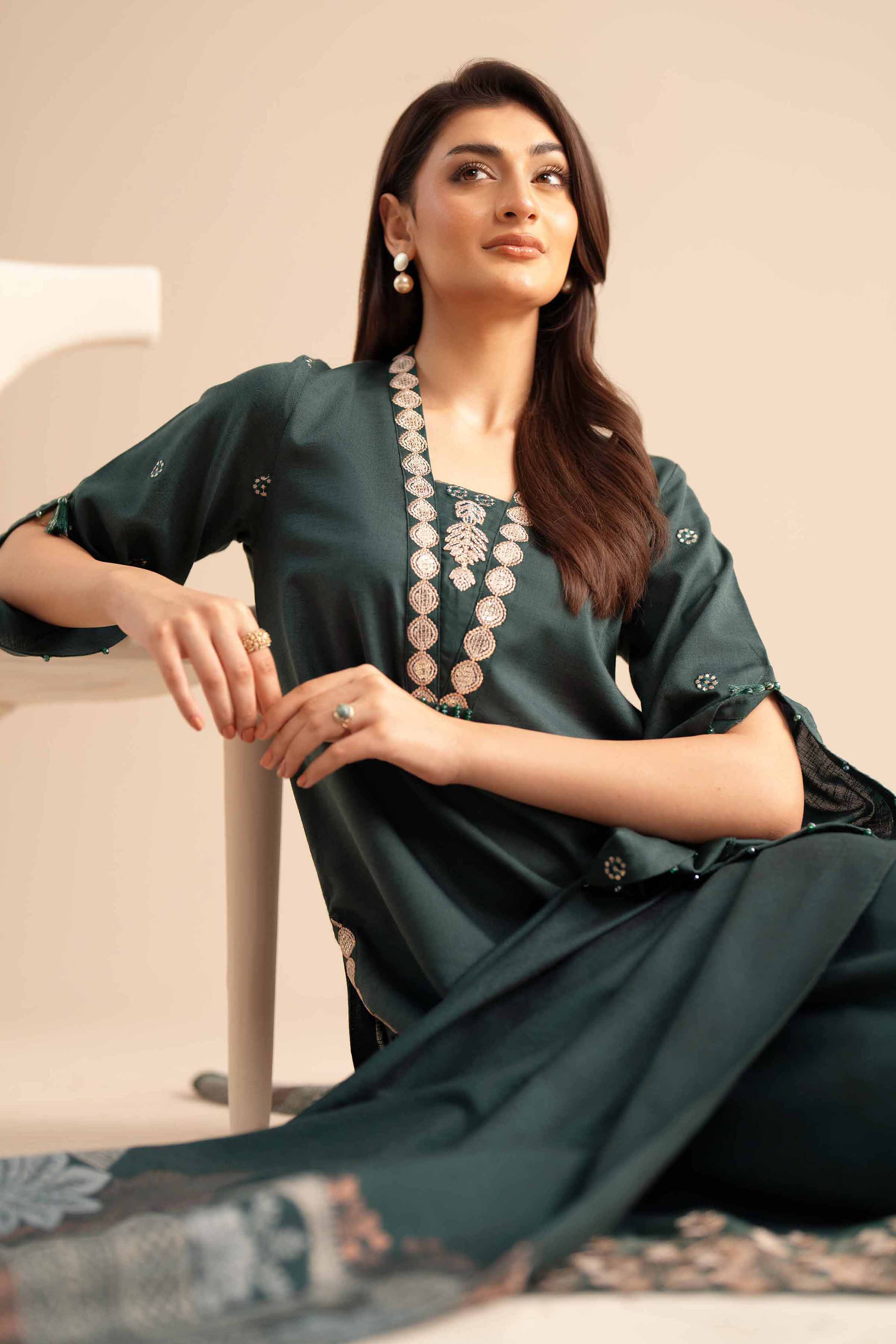 NishatUK - Green Embroidered Karandi 3-piece ready to wear Suit