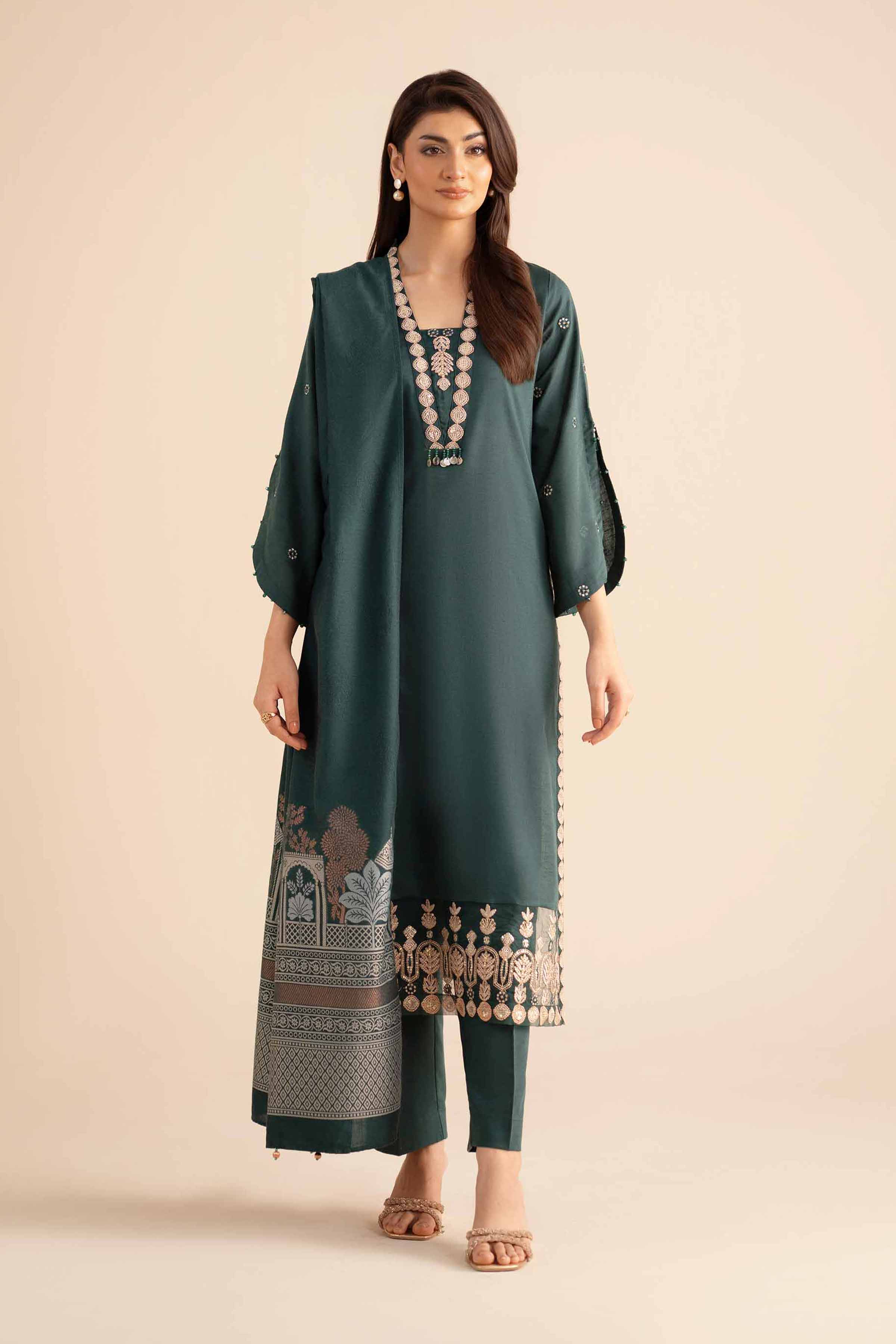 NishatUK - Green Embroidered Karandi 3-piece ready to wear Suit