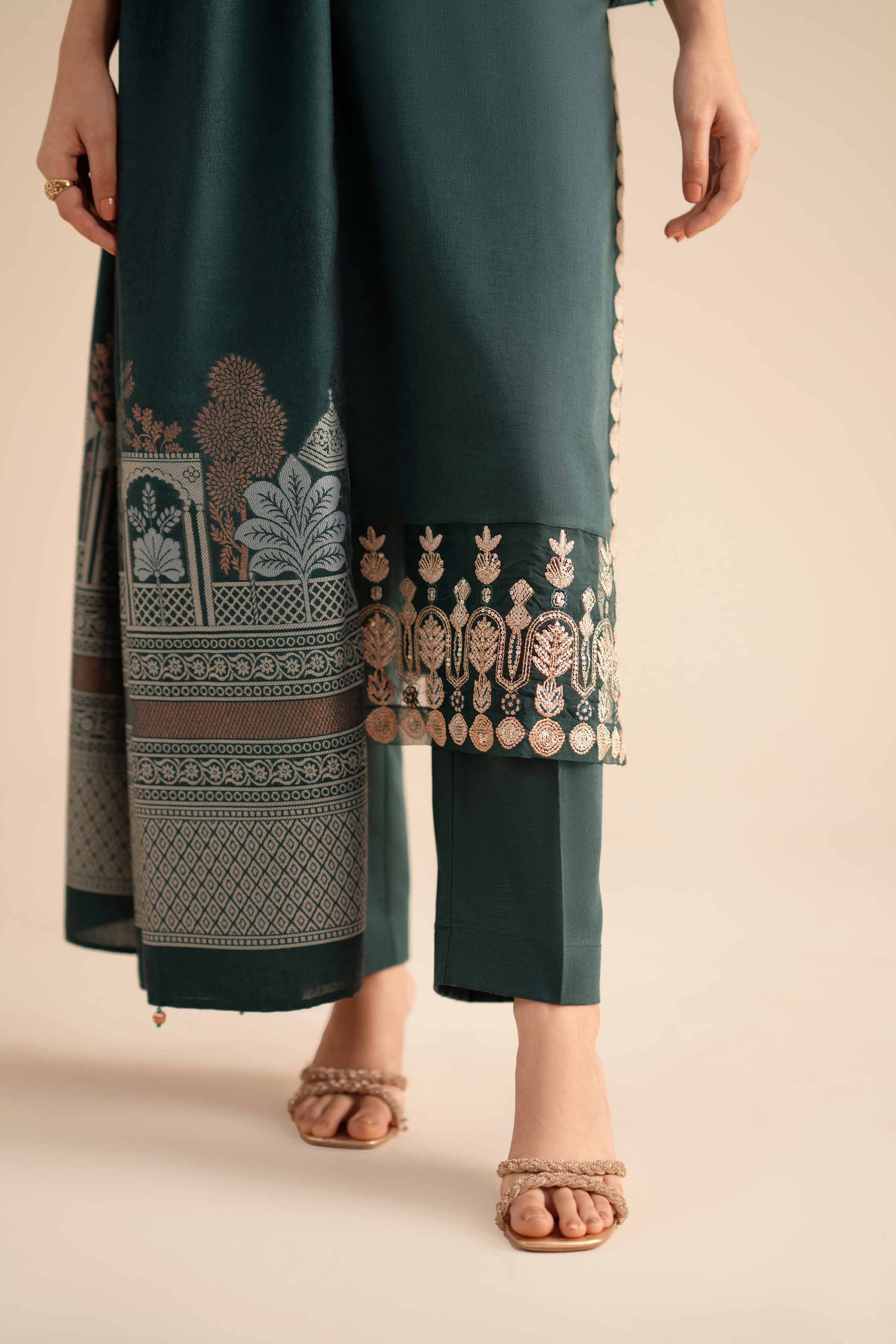 NishatUK - Green Embroidered Karandi 3-piece ready to wear Suit