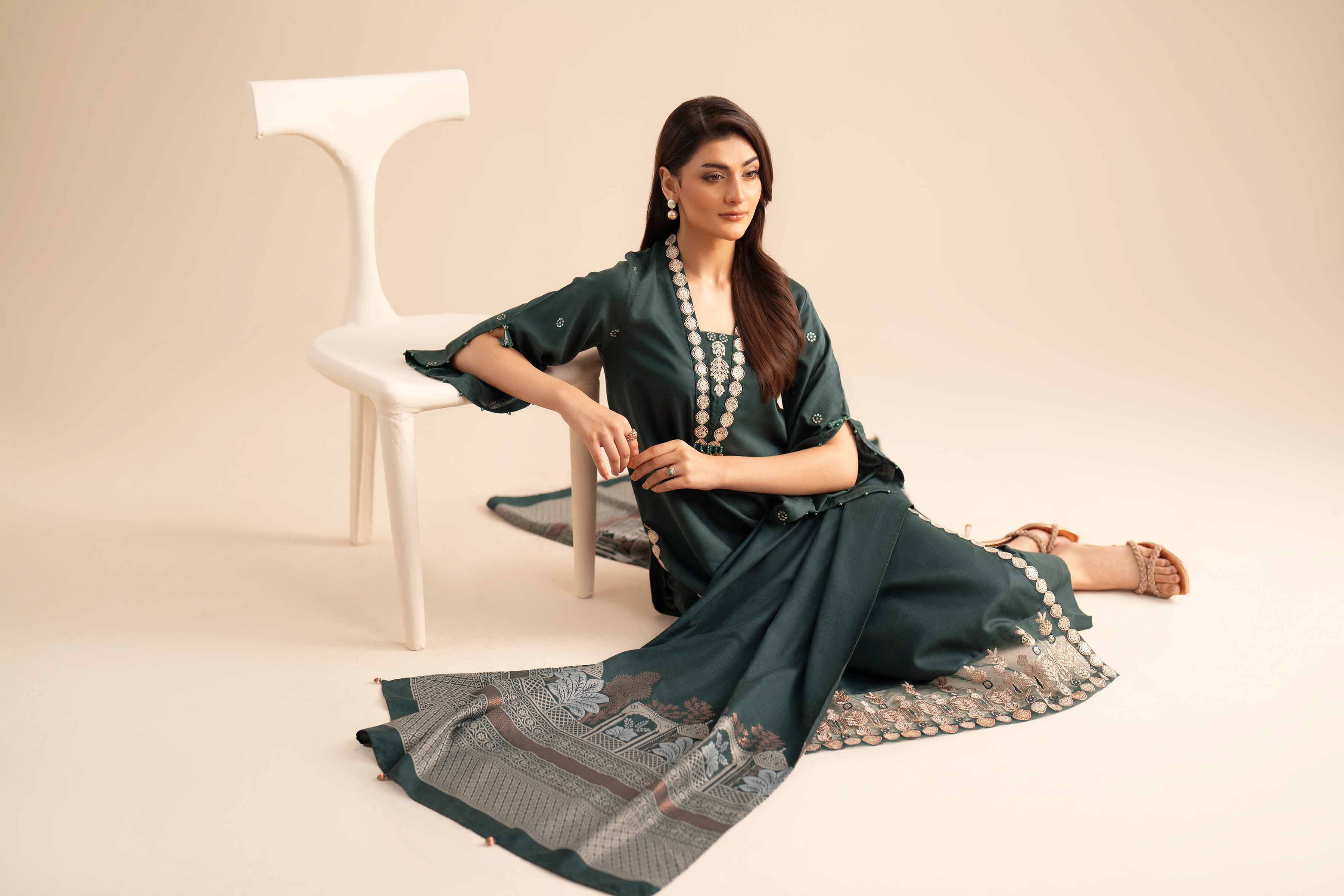 NishatUK - Green Embroidered Karandi 3-piece ready to wear Suit