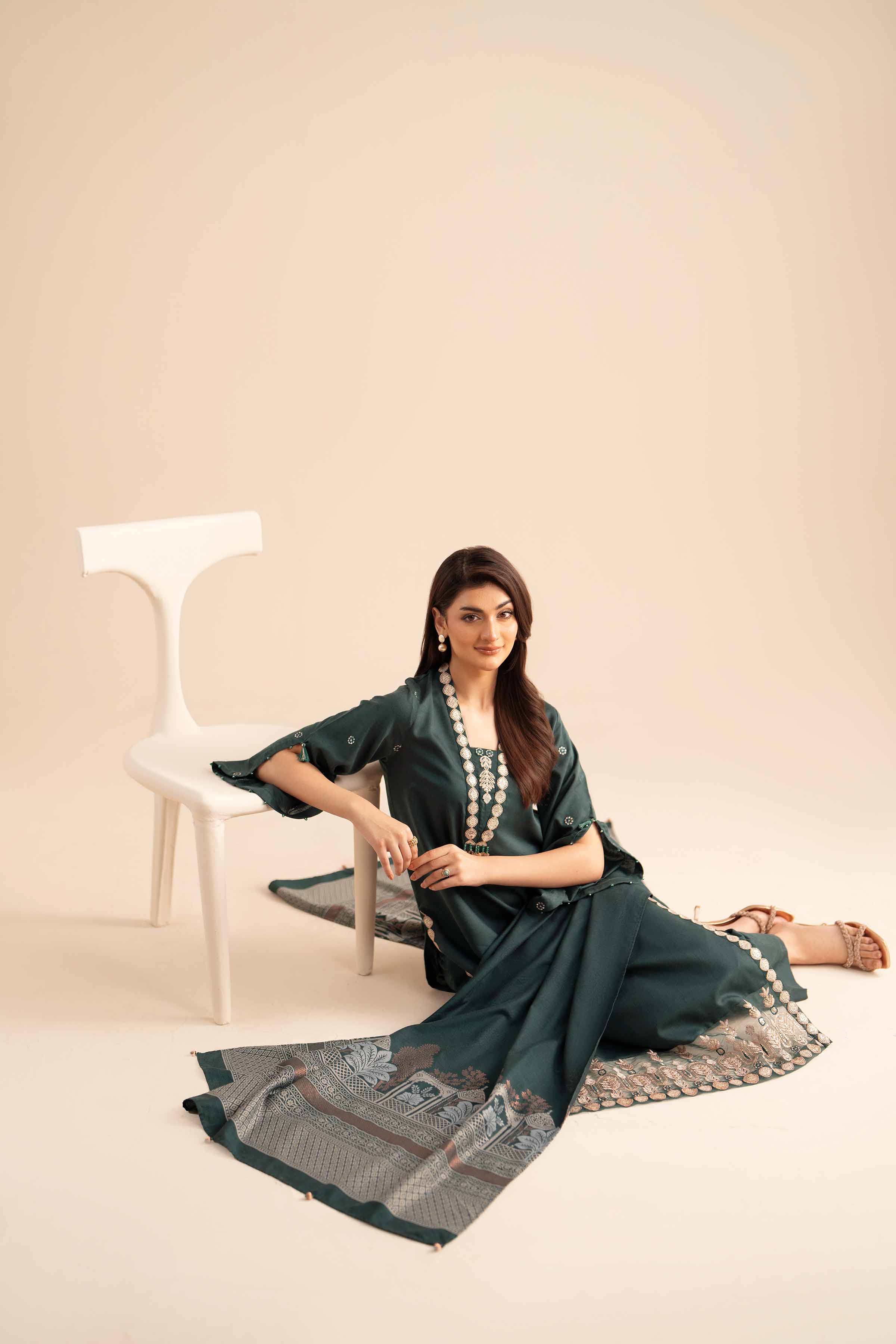 NishatUK - Green Embroidered Karandi 3-piece ready to wear Suit