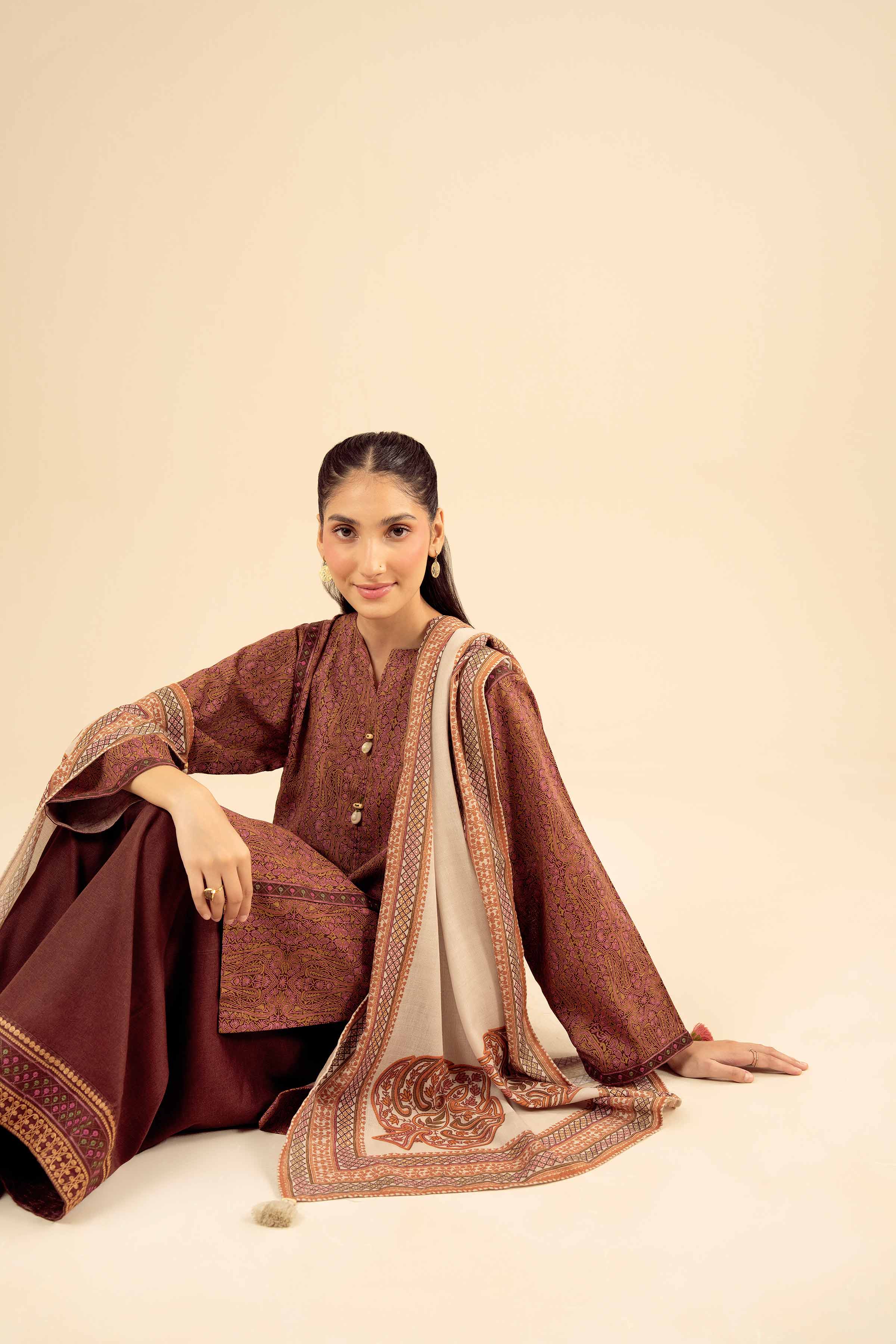 NishatUK - Brown Embroidered Karandi 3-piece ready to wear Suit