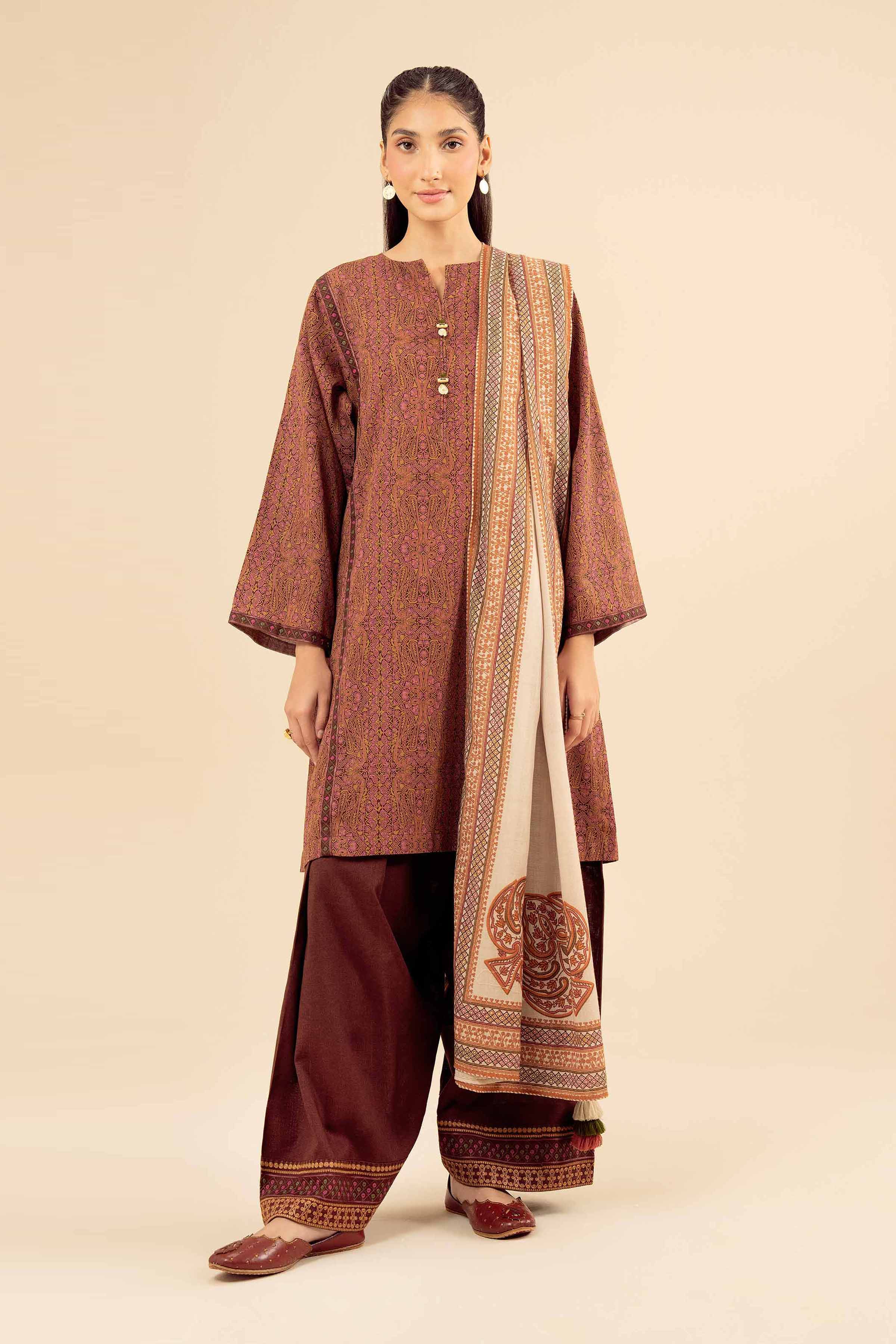 NishatUK - Brown Embroidered Karandi 3-piece ready to wear Suit