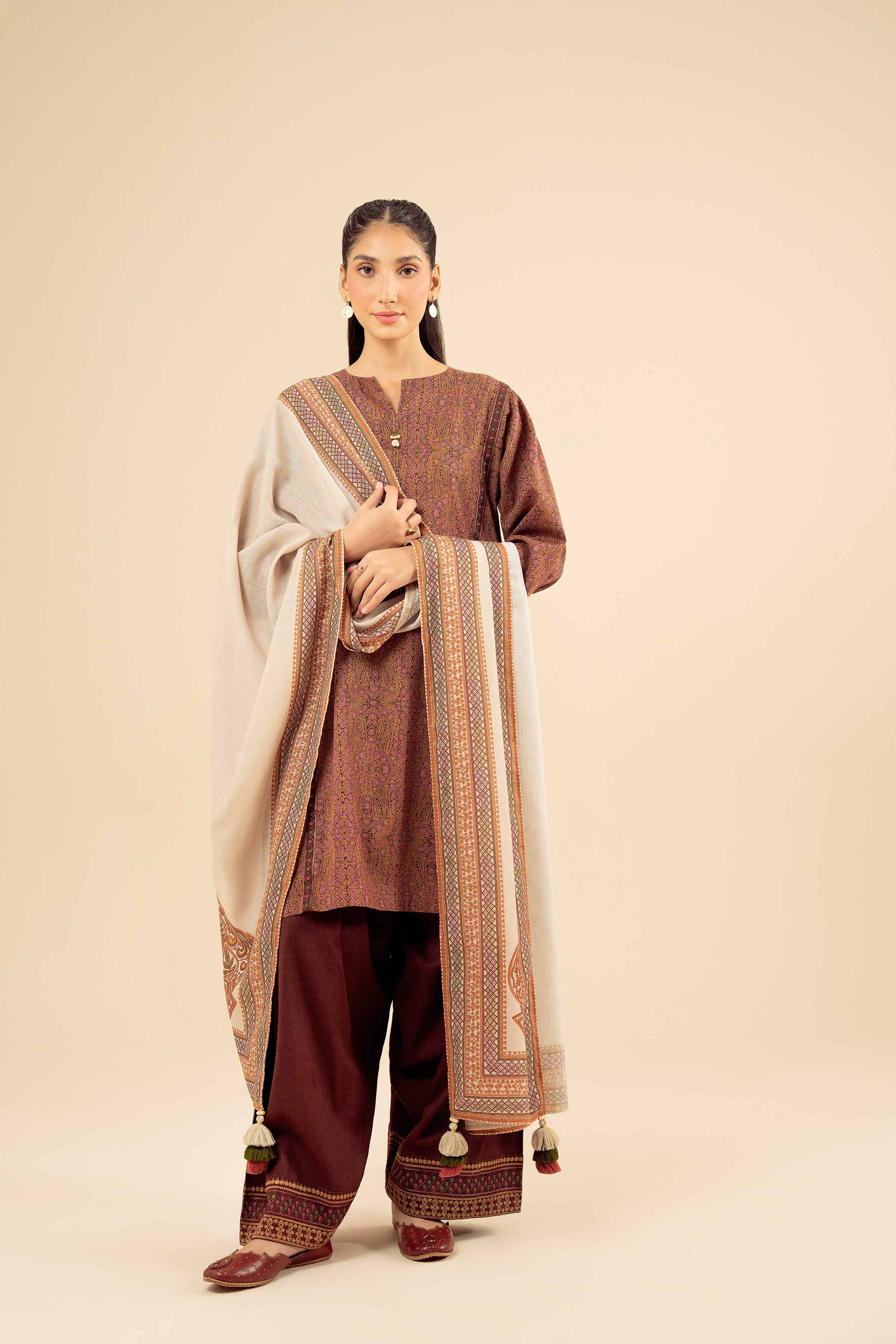 NishatUK - Brown Embroidered Karandi 3-piece ready to wear Suit