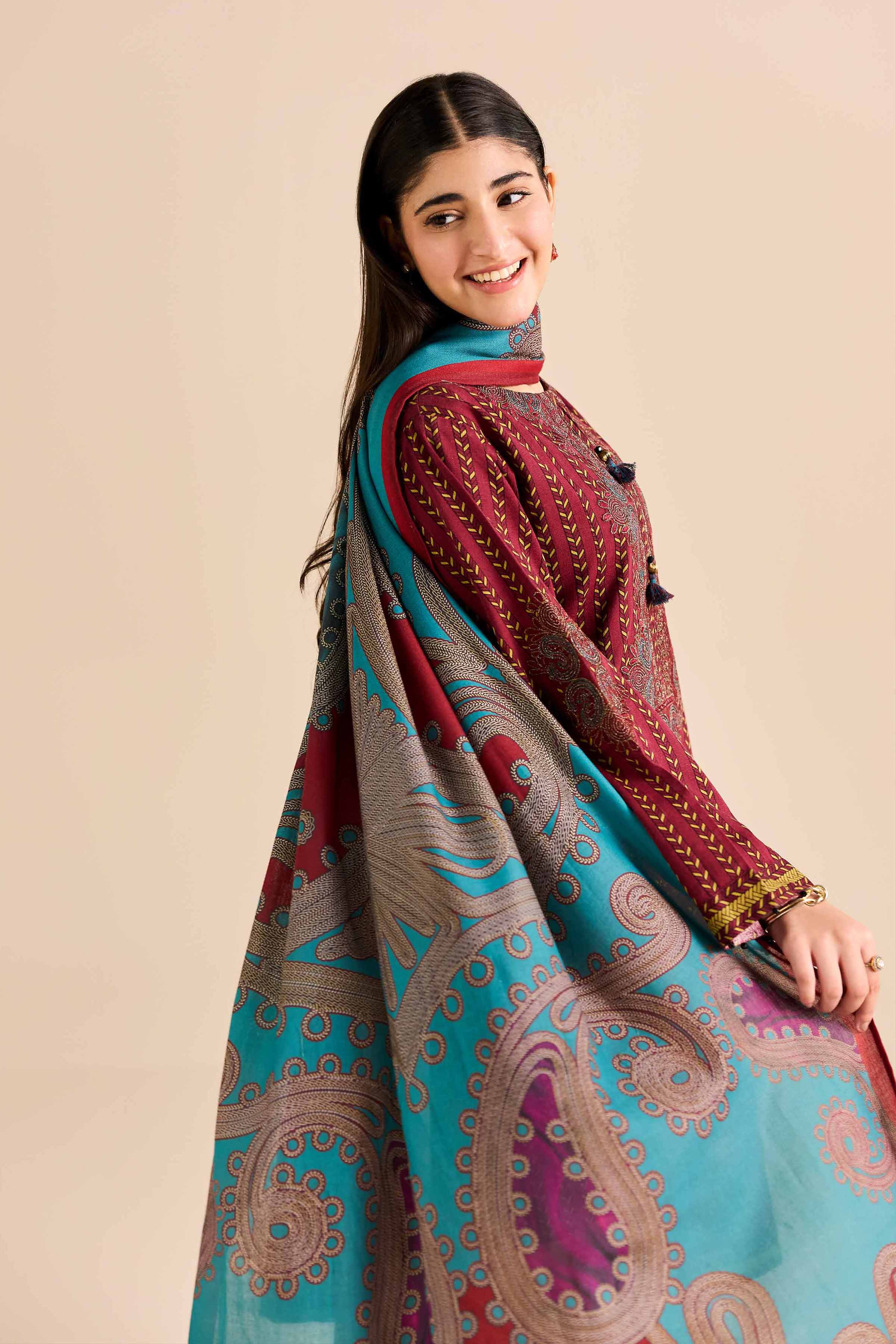 NishatUK - Red Embroidered Karandi 2-piece ready to wear Dress