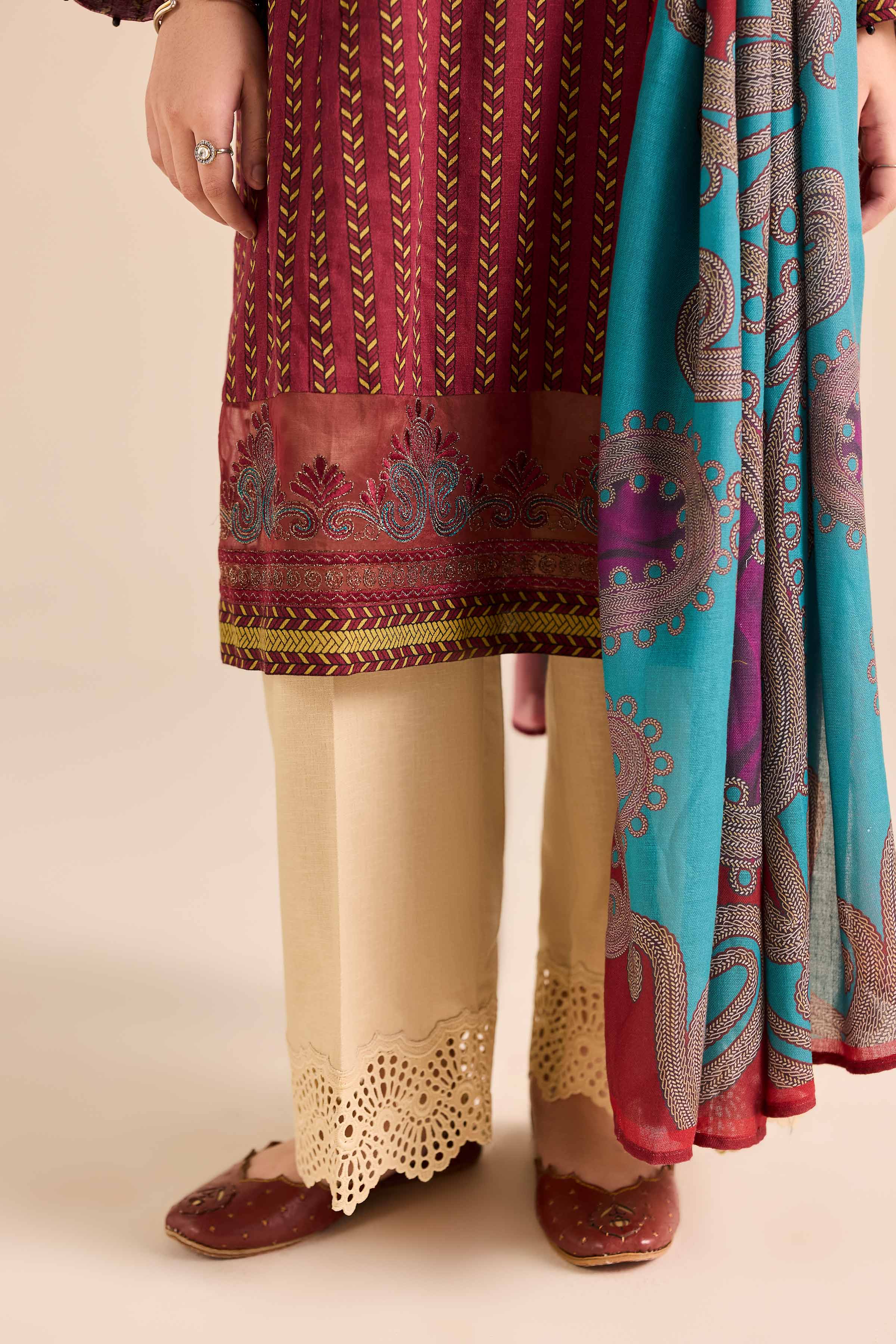 NishatUK - Red Embroidered Karandi 2-piece ready to wear Dress