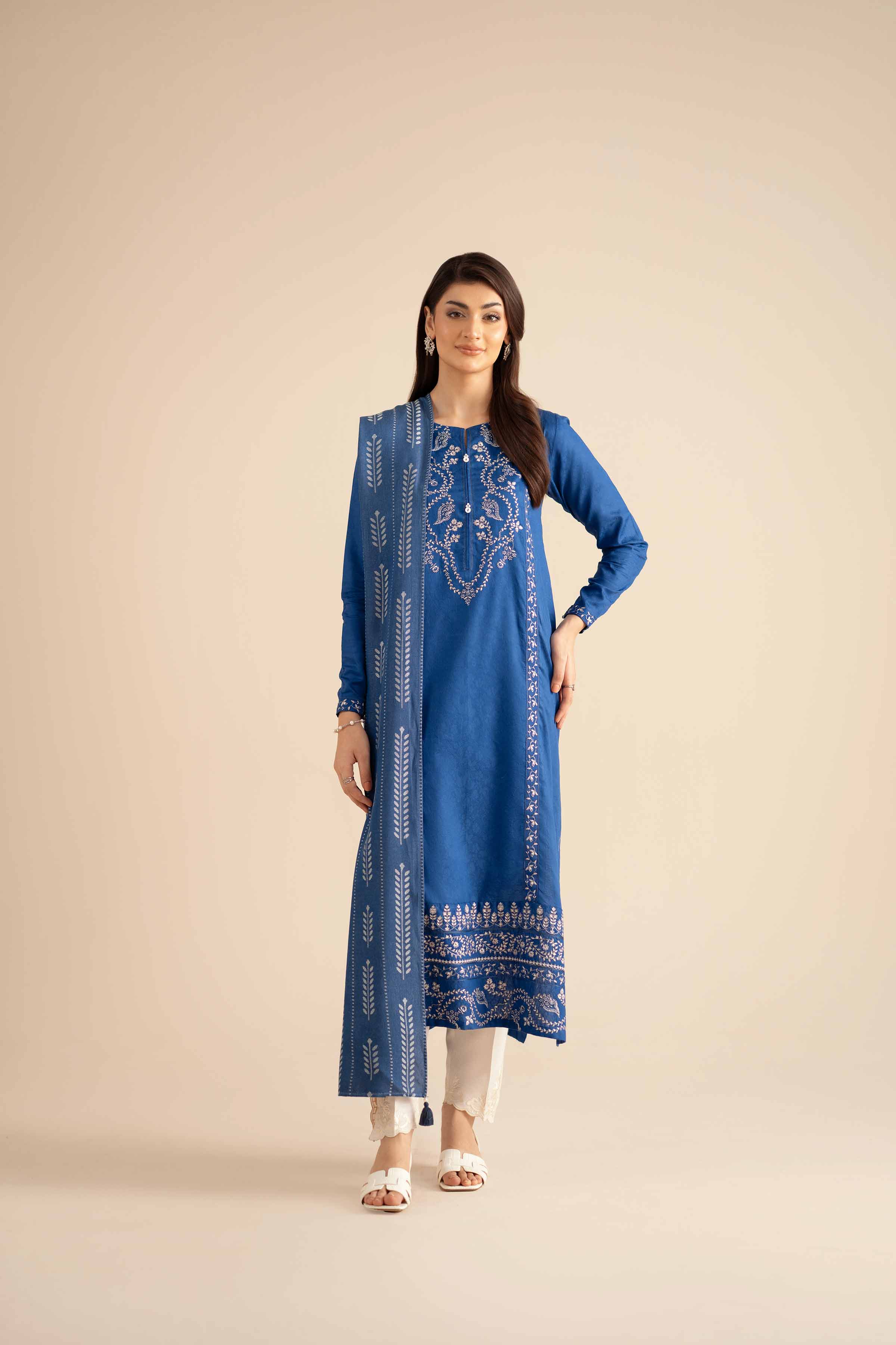 NishatUK - Blue Embroidered Jacquard 2-piece ready to wear Dress