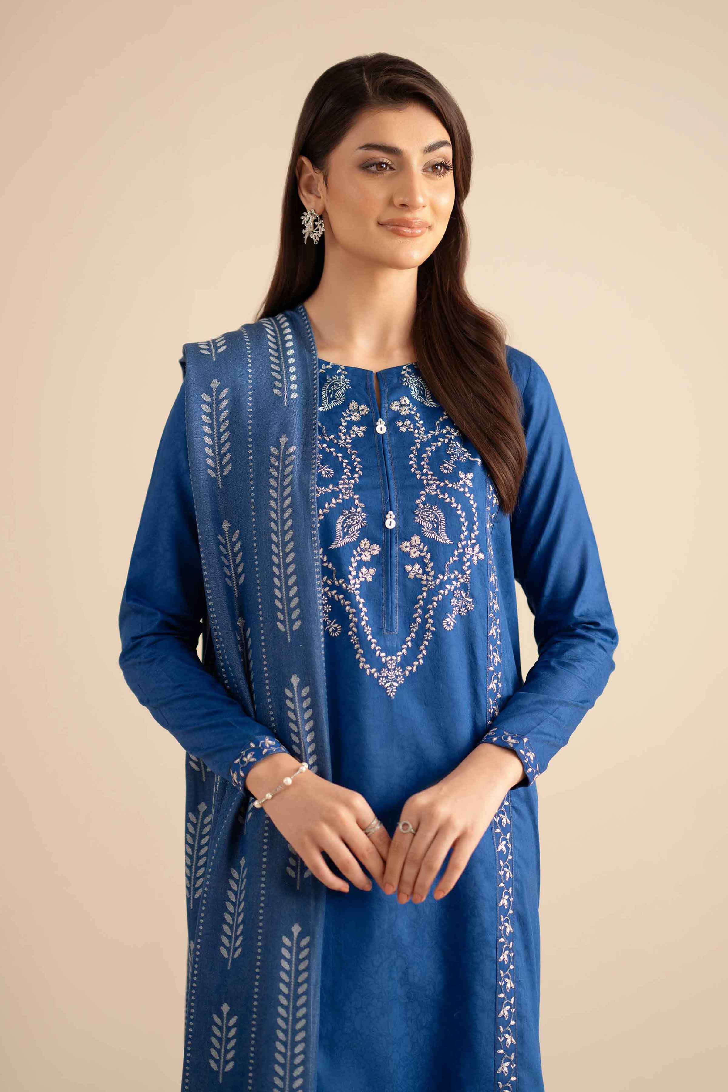 NishatUK - Blue Embroidered Jacquard 2-piece ready to wear Dress