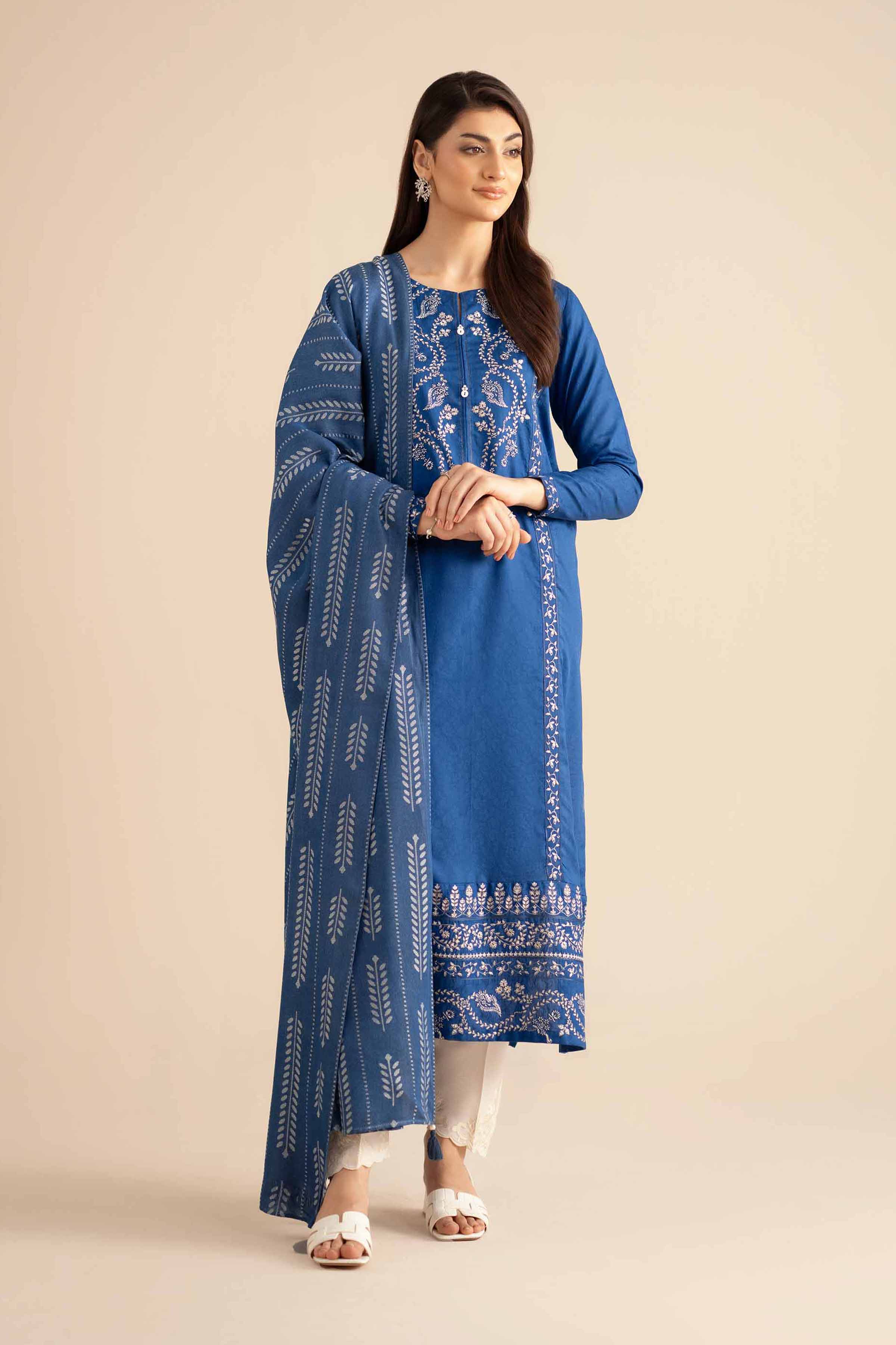 NishatUK - Blue Embroidered Jacquard 2-piece ready to wear Dress