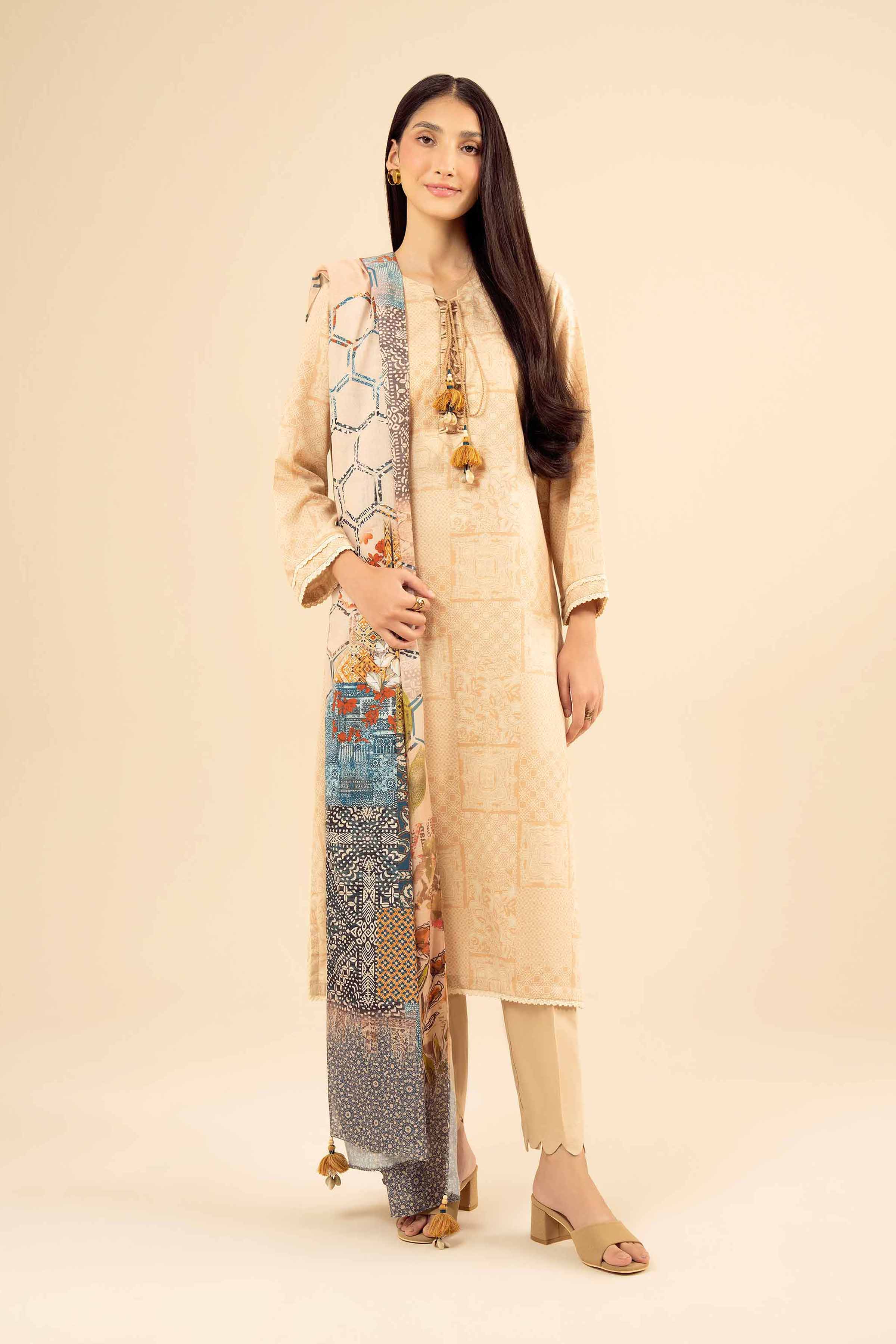 NishatUK - Beige Printed Karandi 2-piece ready to wear Dress