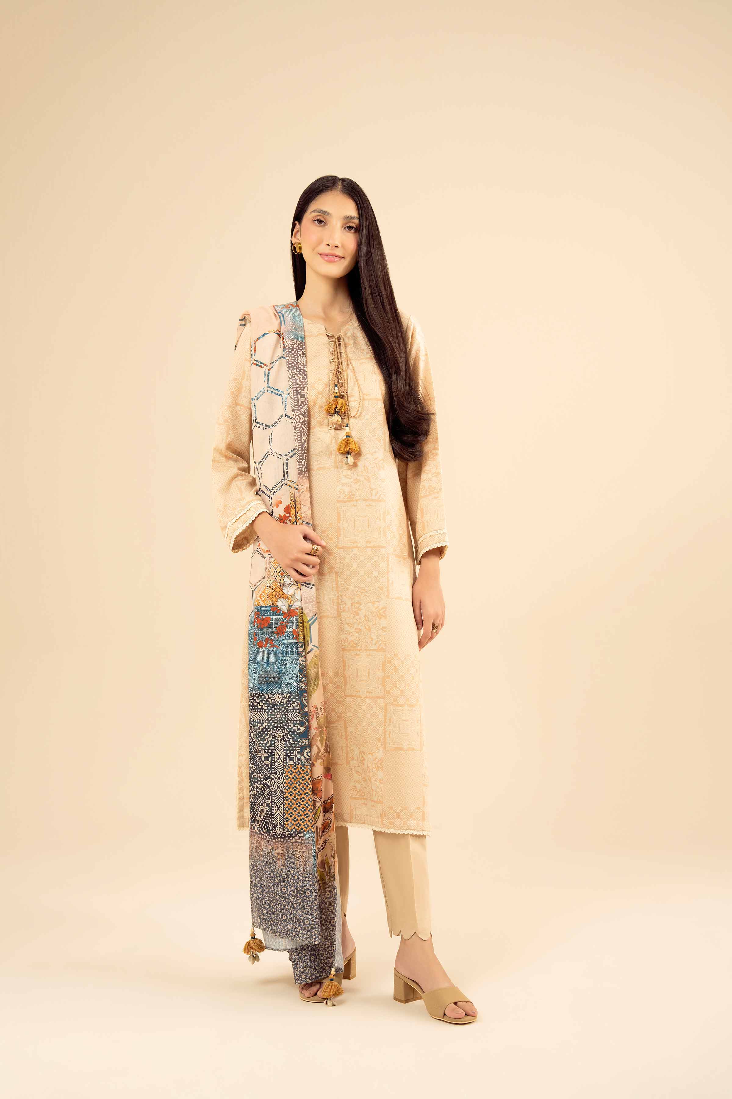 NishatUK - Beige Printed Karandi 2-piece ready to wear Dress