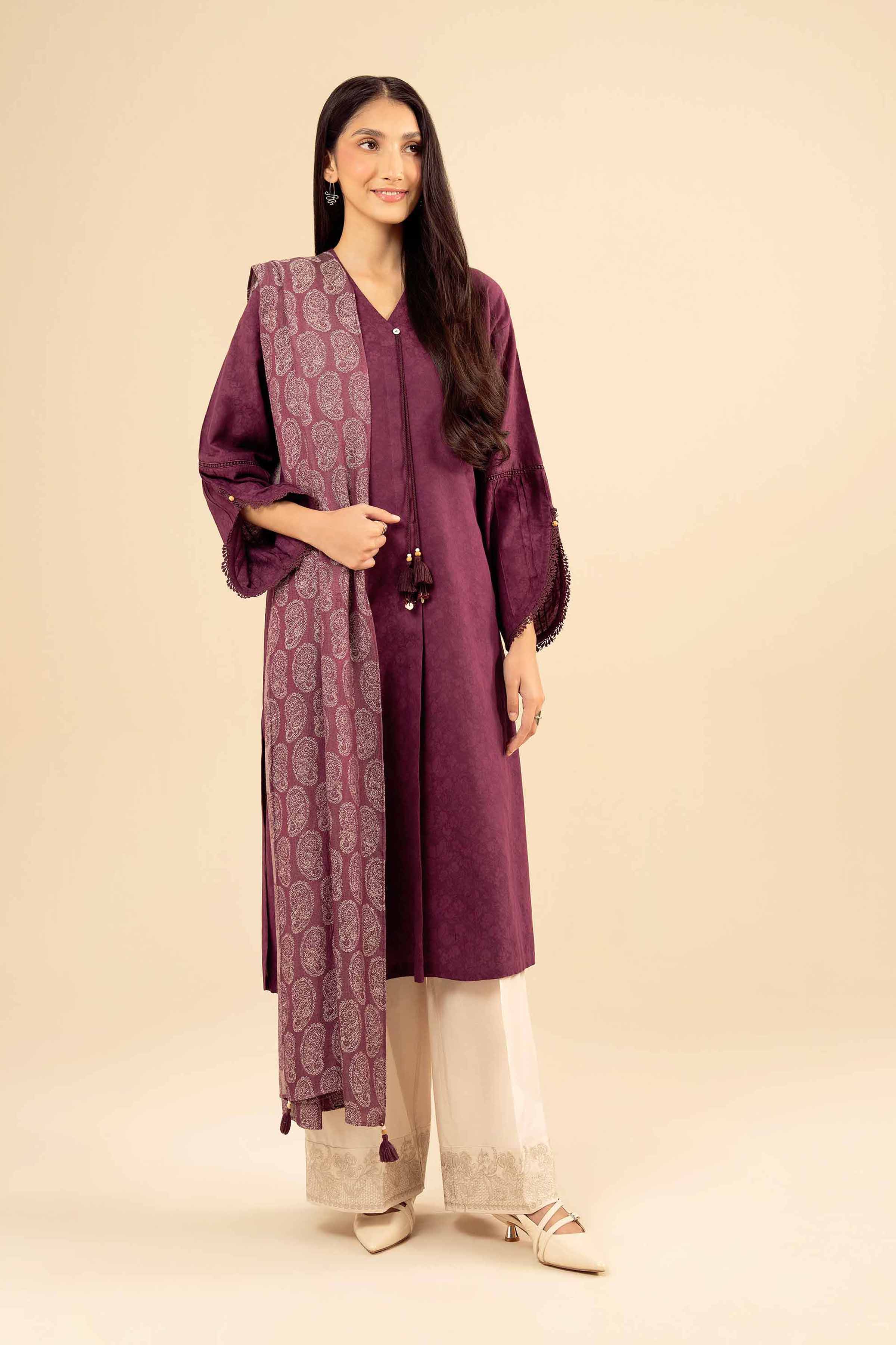 NishatUK - Plum Solids Jacquard 2-piece ready to wear Dress