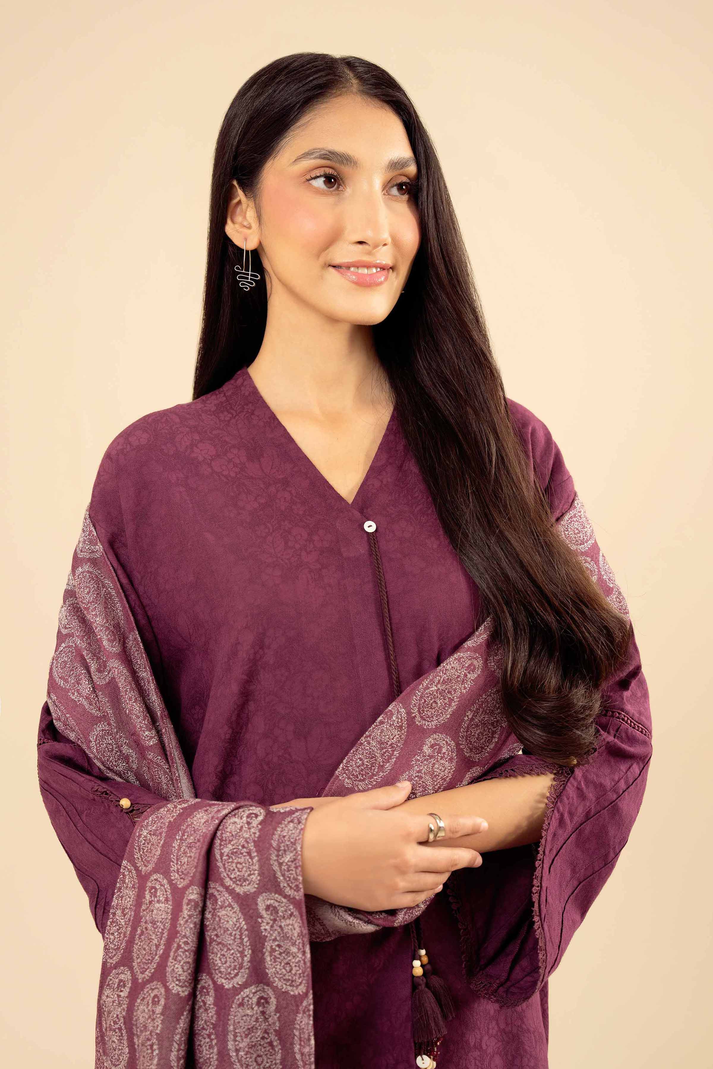 NishatUK - Plum Solids Jacquard 2-piece ready to wear Dress