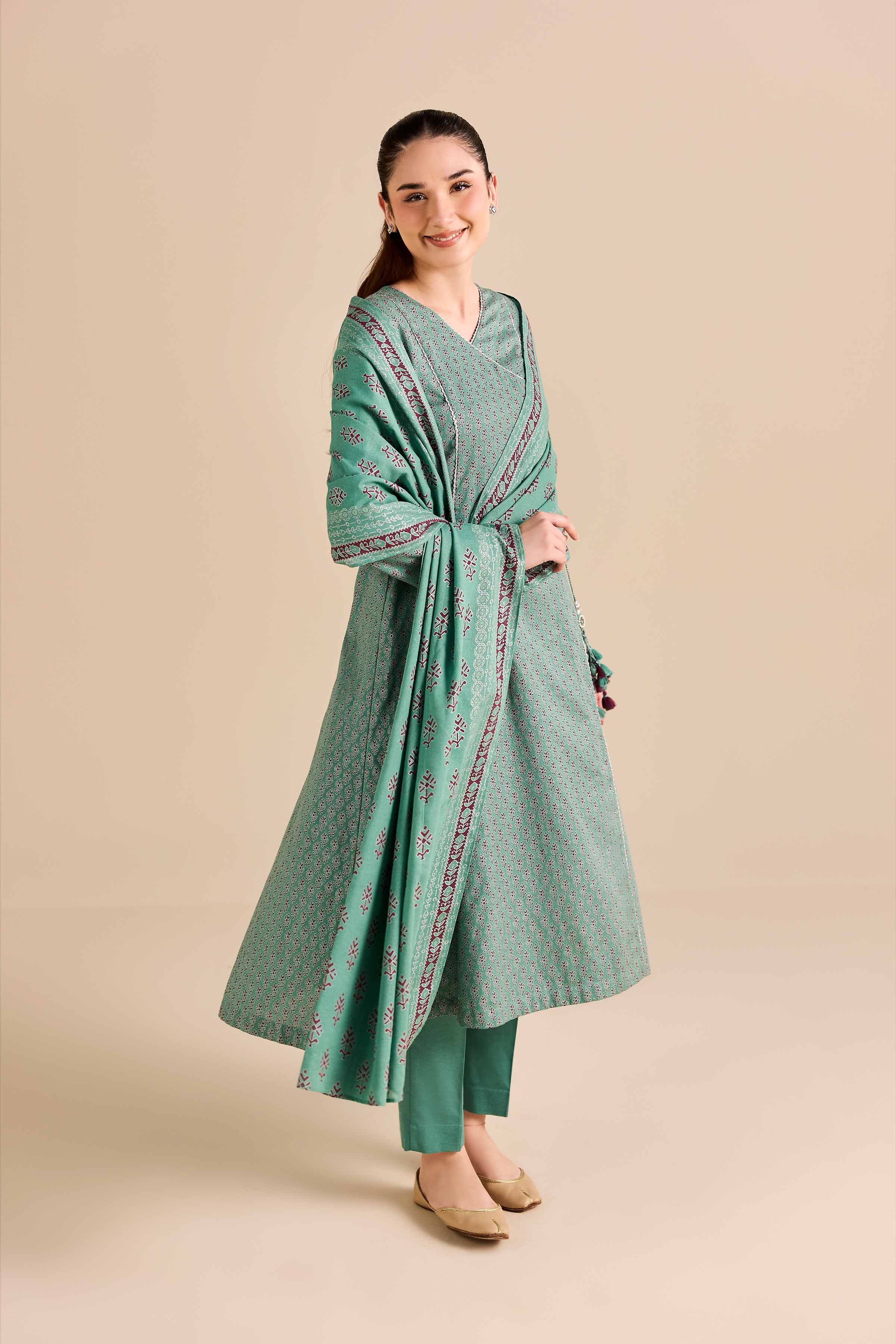 NishatUK - Green Printed Karandi 3-piece ready to wear Suit