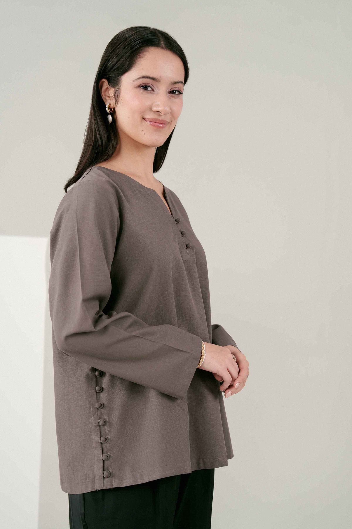 Nishat UK - Grey Solids Yarn Dyed 1 Piece ready to wear tunic