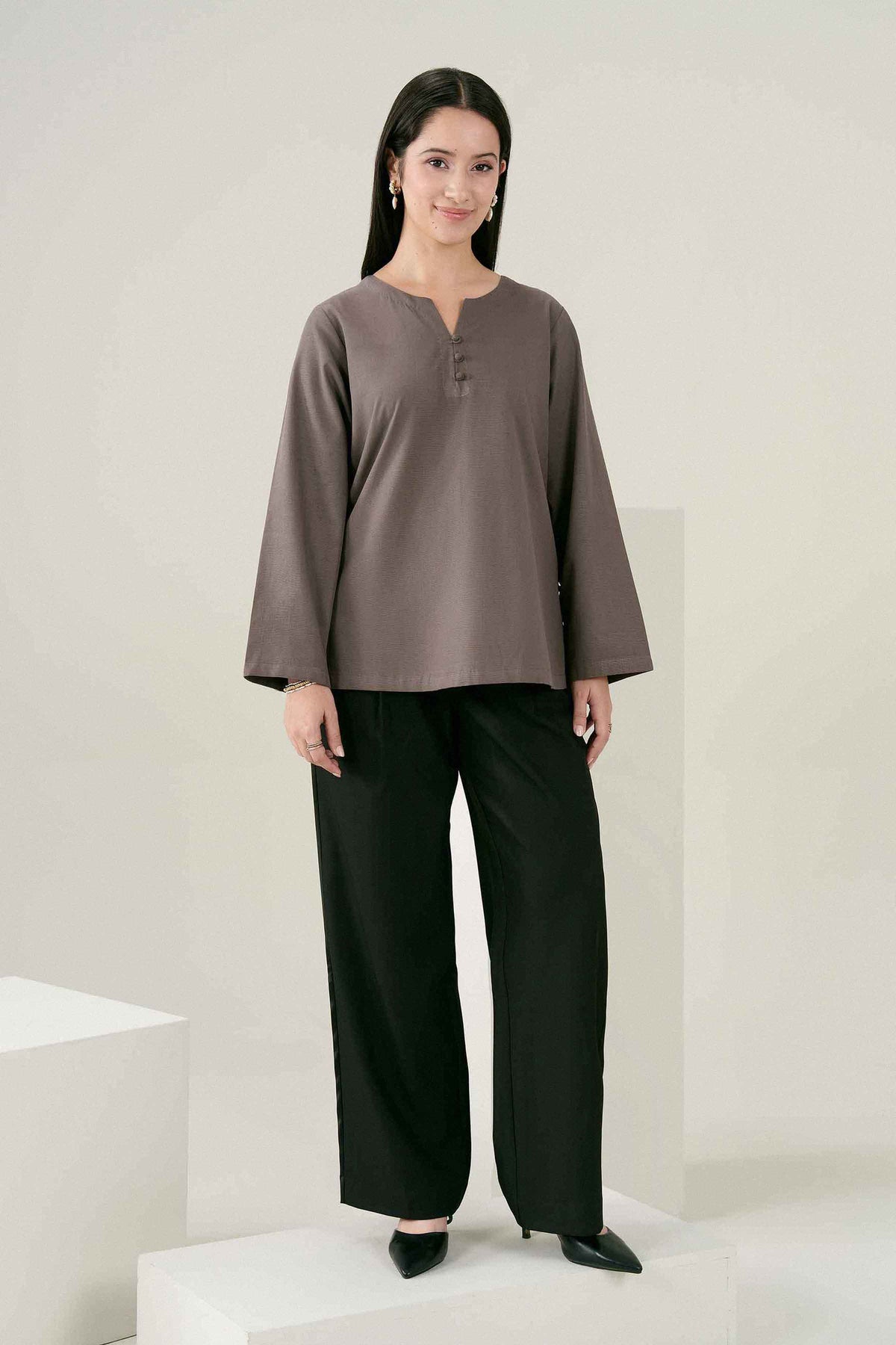 Nishat UK - Grey Solids Yarn Dyed 1 Piece ready to wear tunic