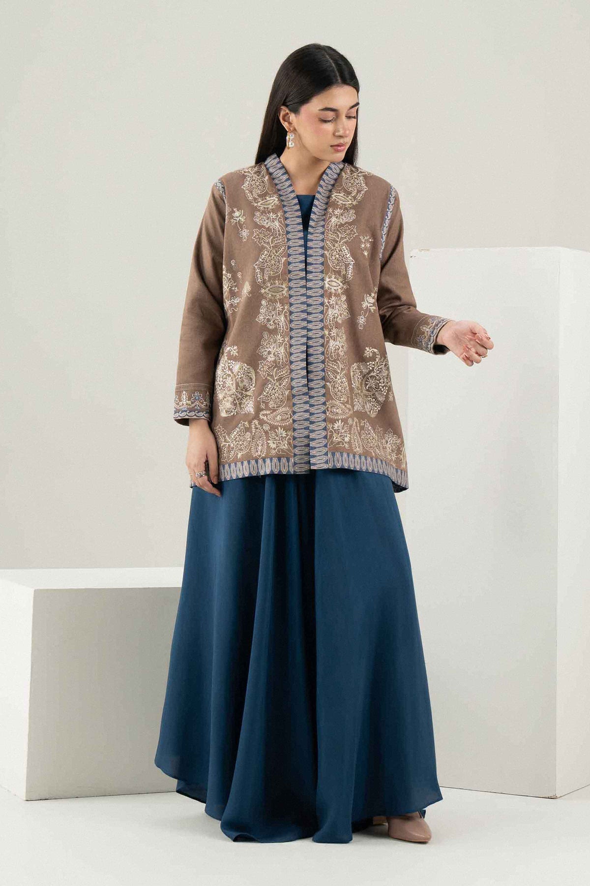 Nishat UK - Brown Embroidered Khaddar 1 Piece ready to wear jacket