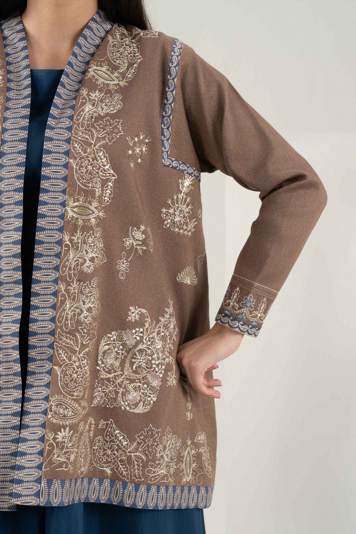 Nishat UK - Brown Embroidered Khaddar 1 Piece ready to wear jacket