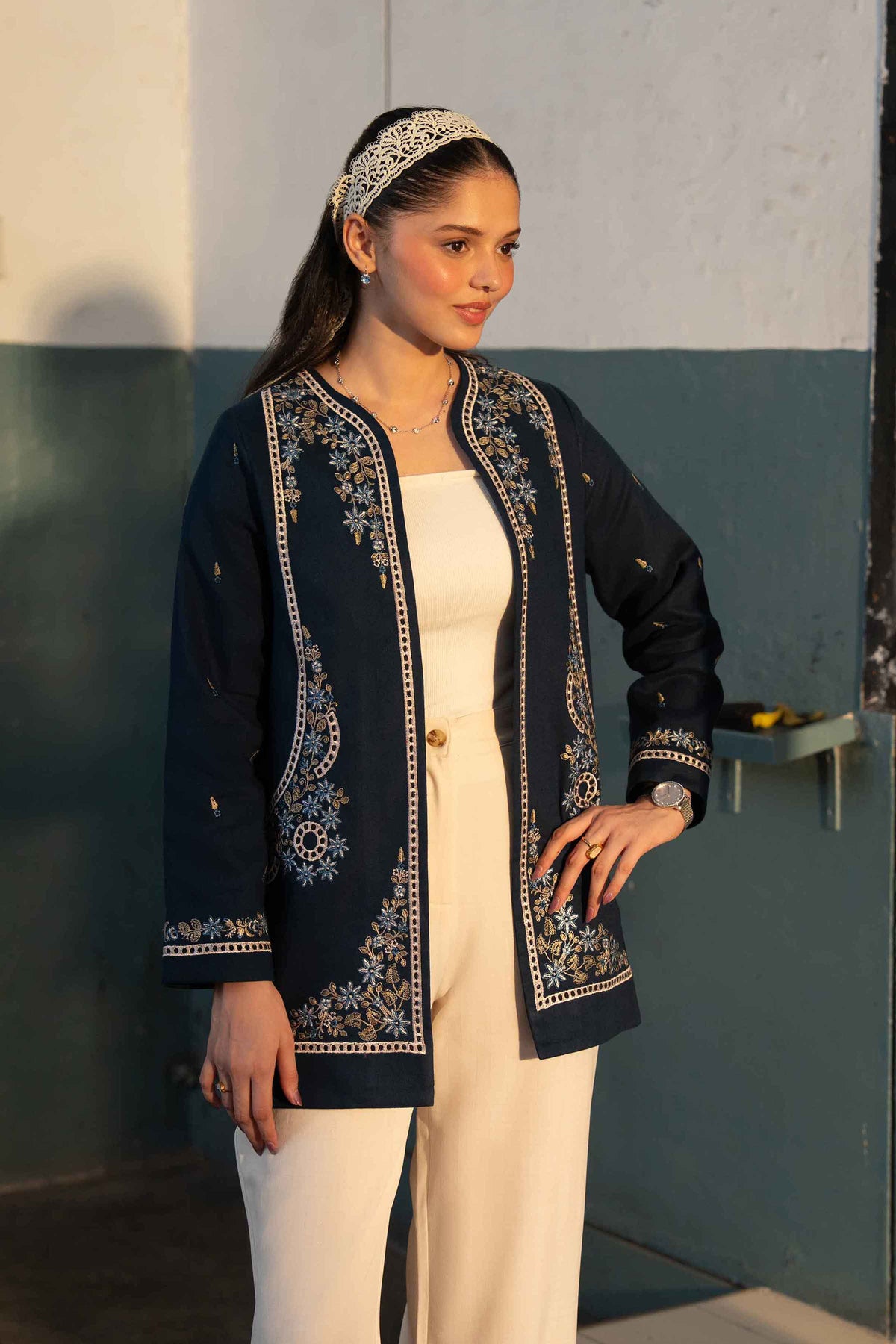 Nishat UK - Blue Embroidered Khaddar 1 Piece ready to wear jacket