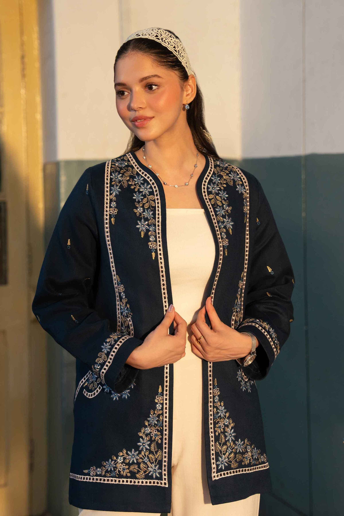 Nishat UK - Blue Embroidered Khaddar 1 Piece ready to wear jacket