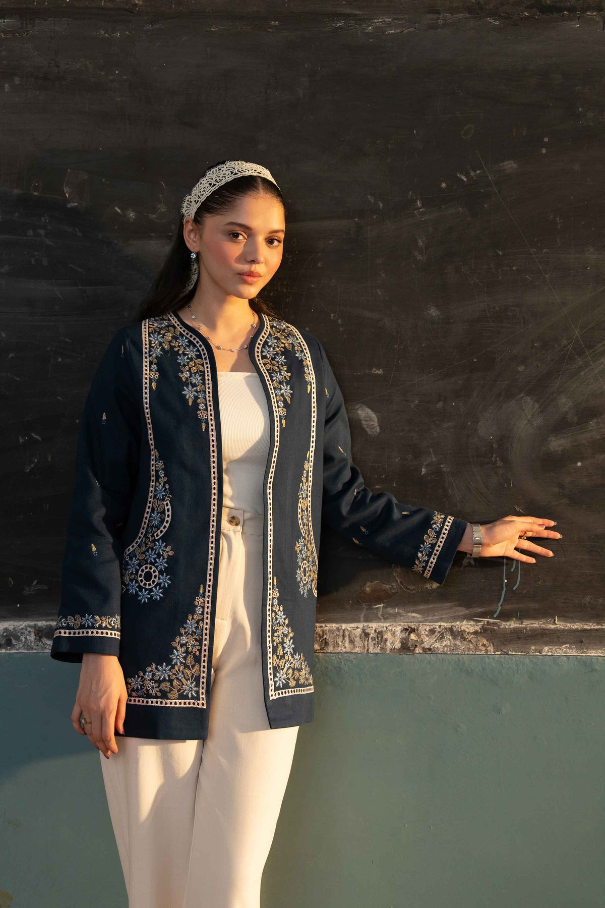 Nishat UK - Blue Embroidered Khaddar 1 Piece ready to wear jacket