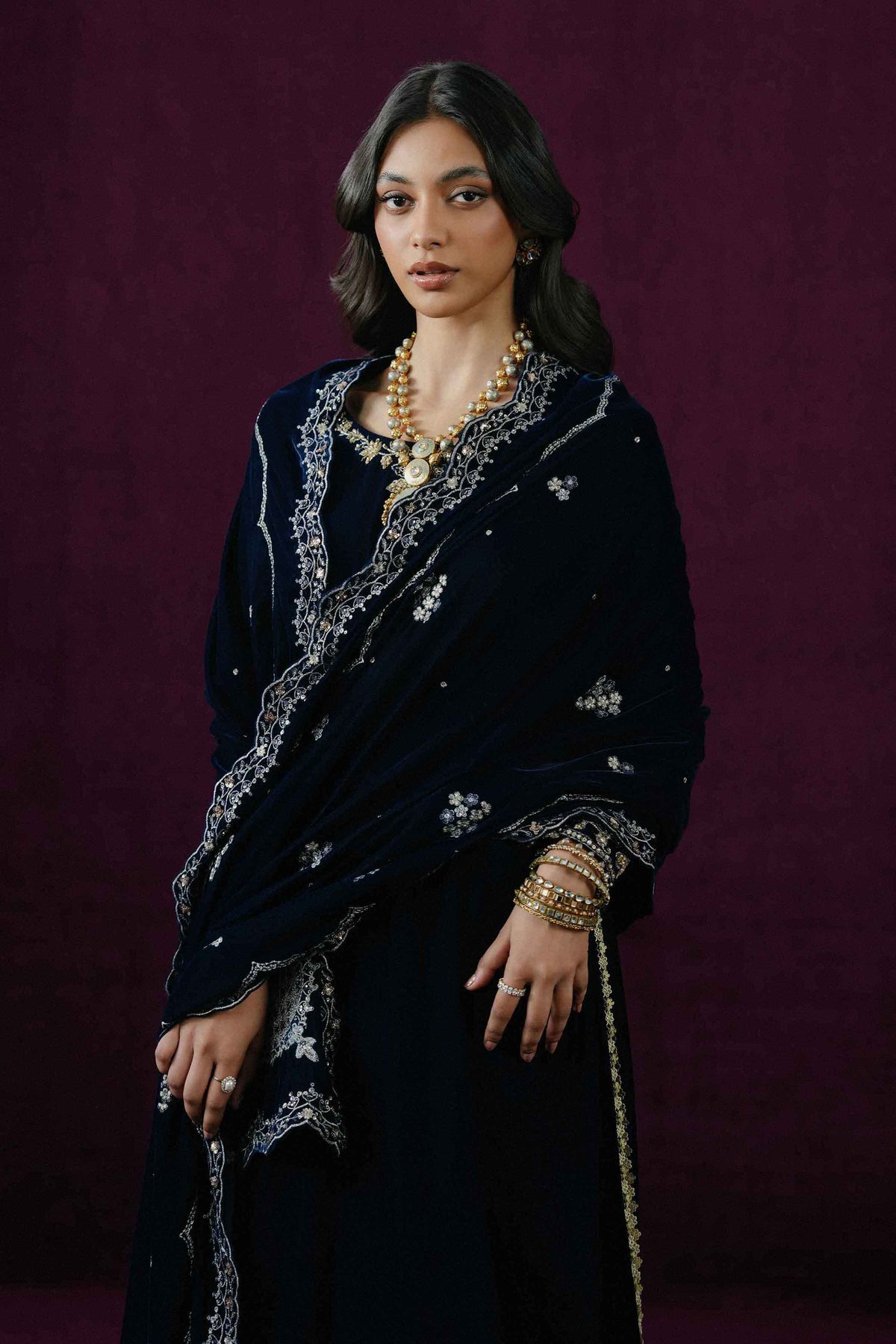 Nishat UK - Blue Embroidered Velvet 1 Piece ready to wear boutique