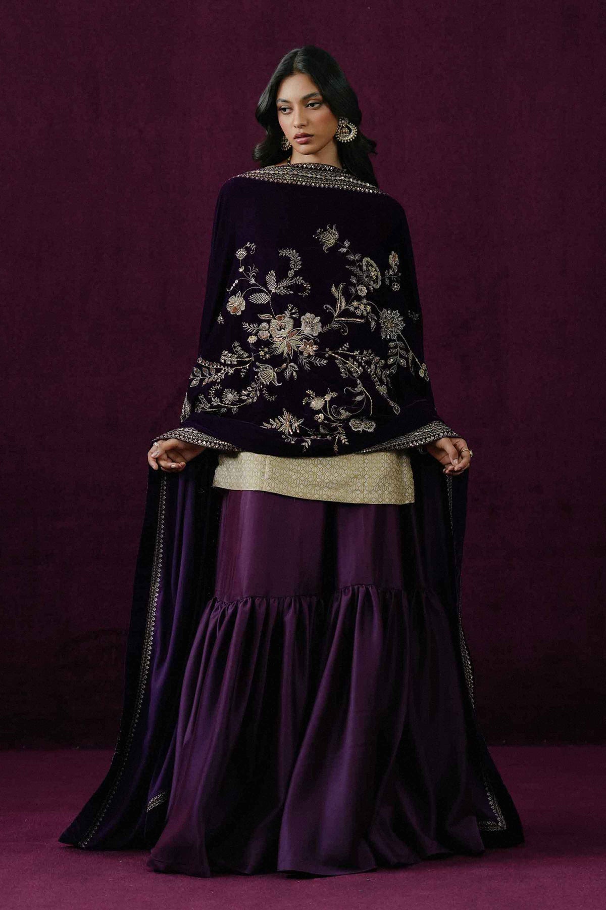 Nishat UK - Purple Embroidered Velvet 1 Piece ready to wear shawl