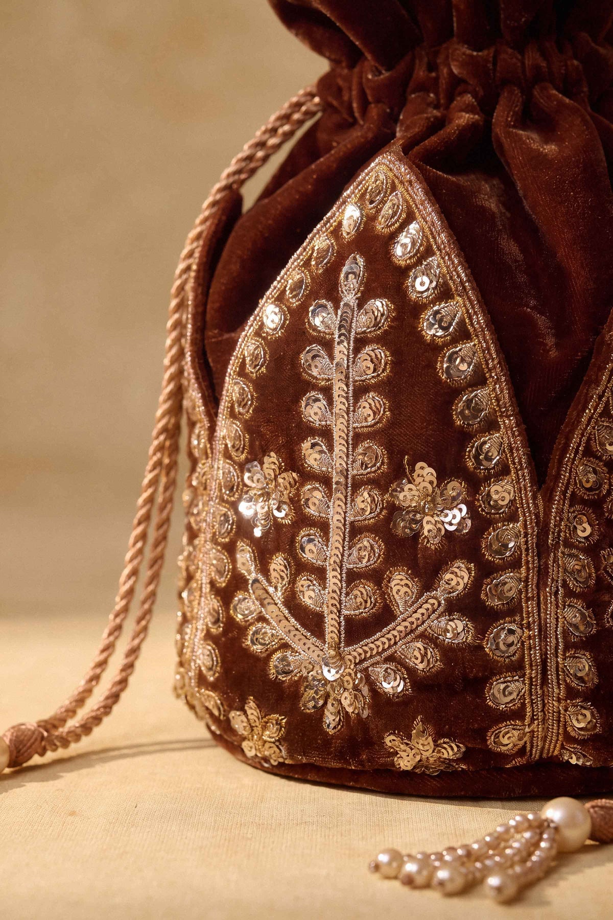Nishat UK - Brown Embrodered Velvet 1 Piece ready to wear Pouch