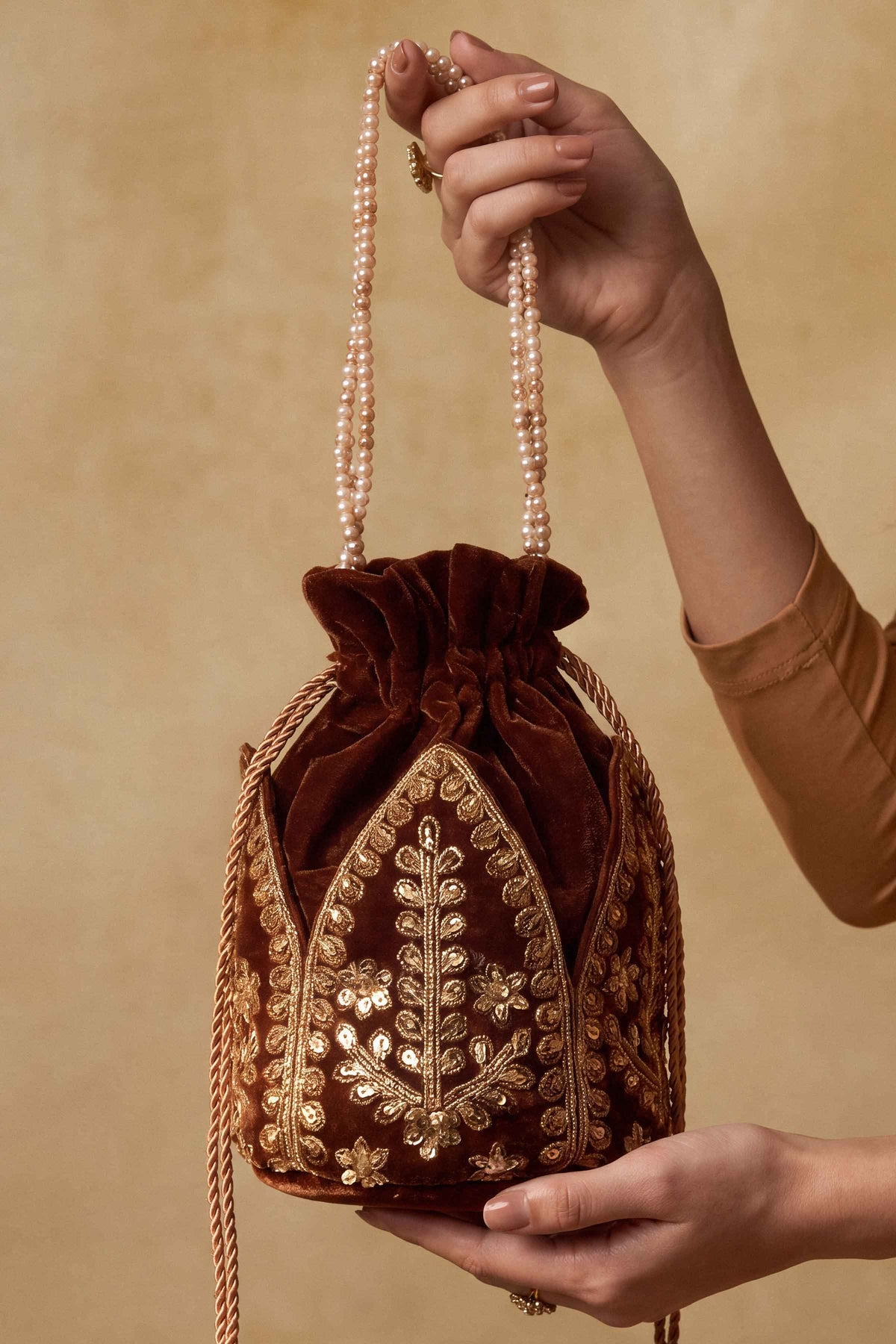 Nishat UK - Brown Embrodered Velvet 1 Piece ready to wear Pouch