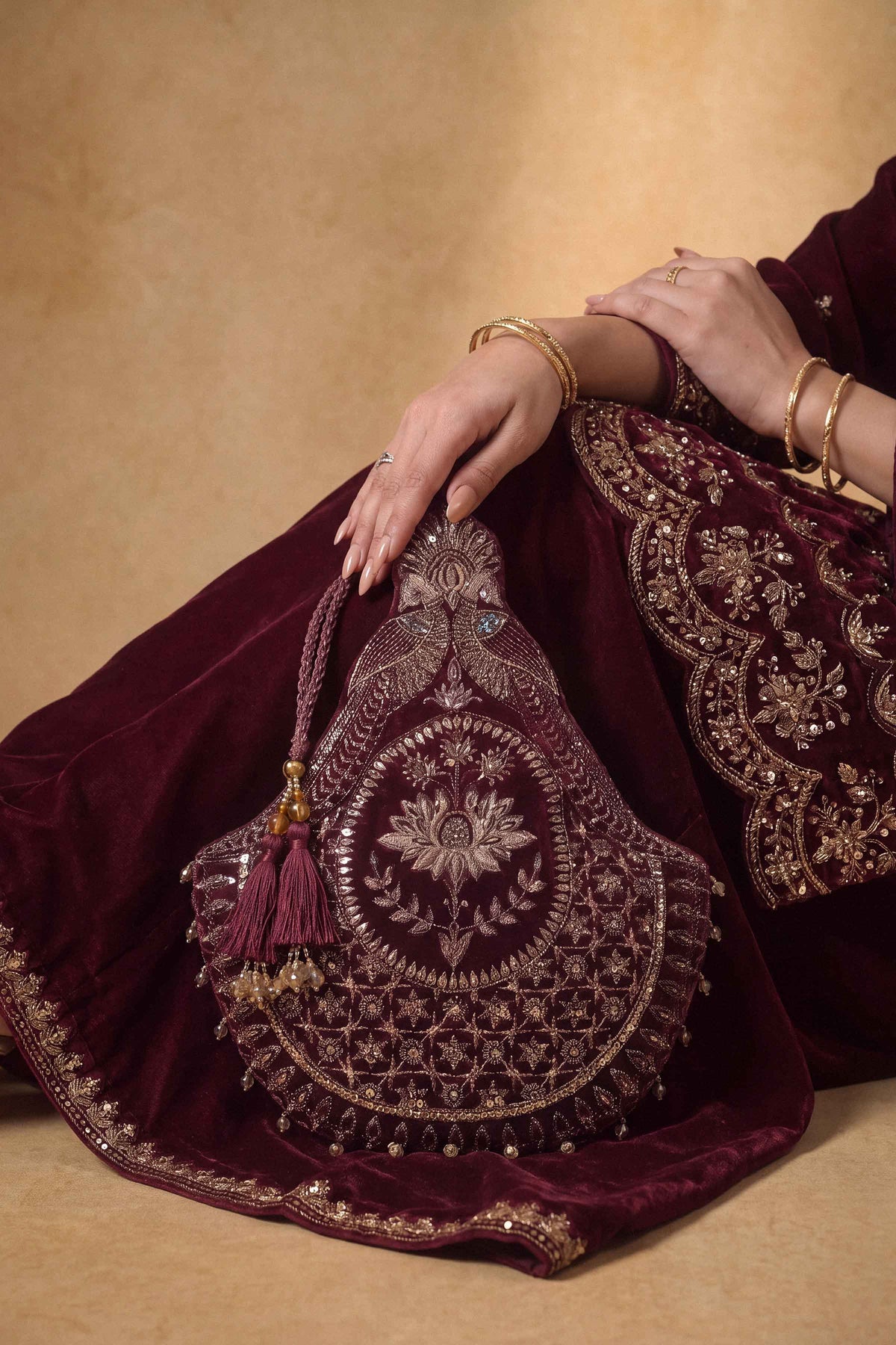 Nishat UK - Red Embroidered Velvet 1 Piece ready to wear Pouch