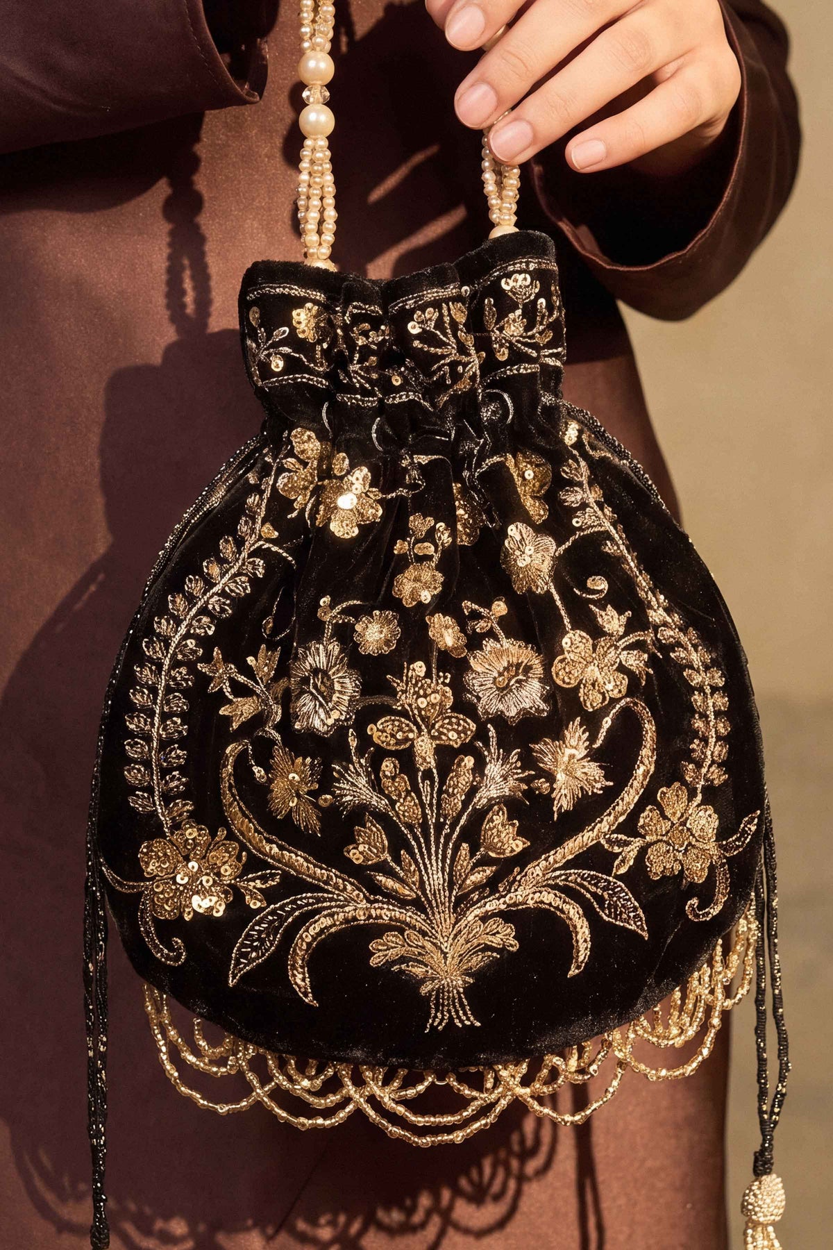 Nishat UK - Black Embroidered Velvet 1 Piece ready to wear Pouch