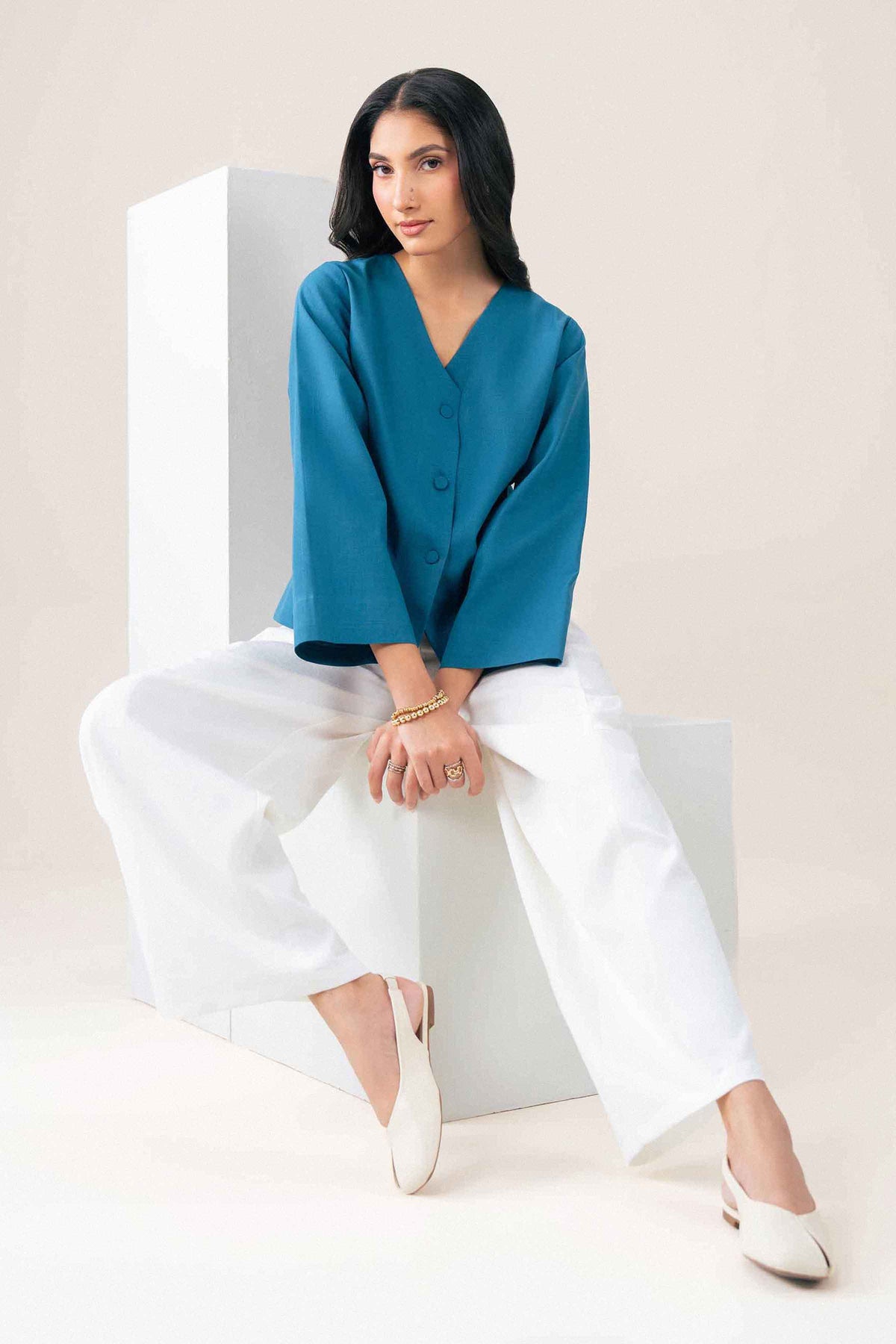 Nishat UK - Blue Solids Yarn Dyed 1 Piece ready to wear jacket