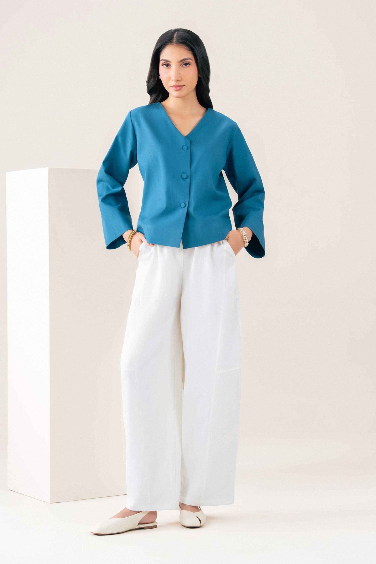 Nishat UK - Blue Solids Yarn Dyed 1 Piece ready to wear jacket