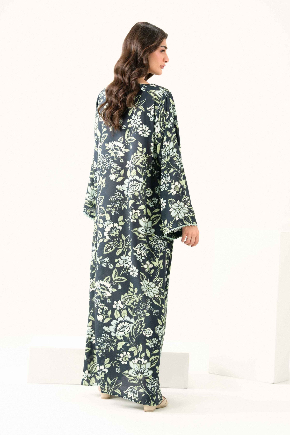 Nishat UK - Black Printed Dobby 1 Piece ready to wear long dress