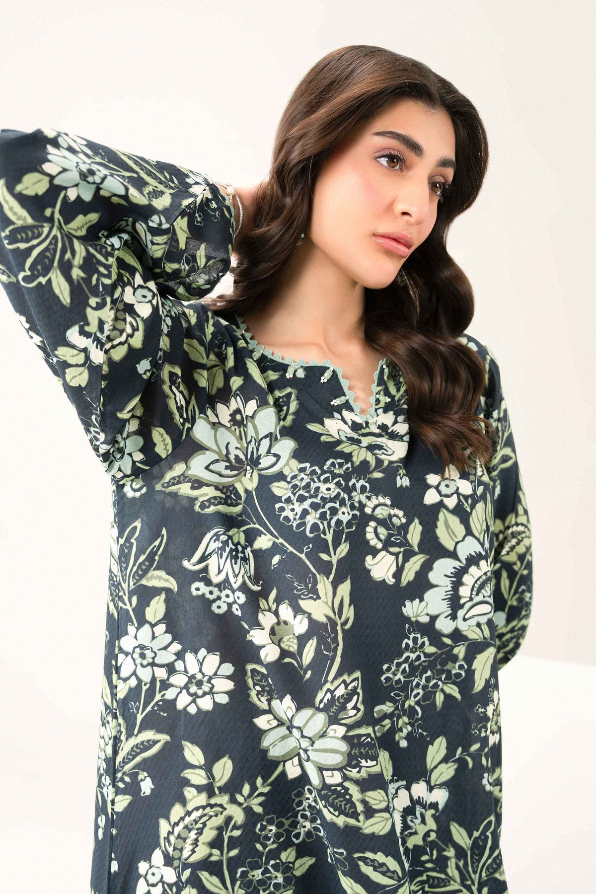 Nishat UK - Black Printed Dobby 1 Piece ready to wear long dress