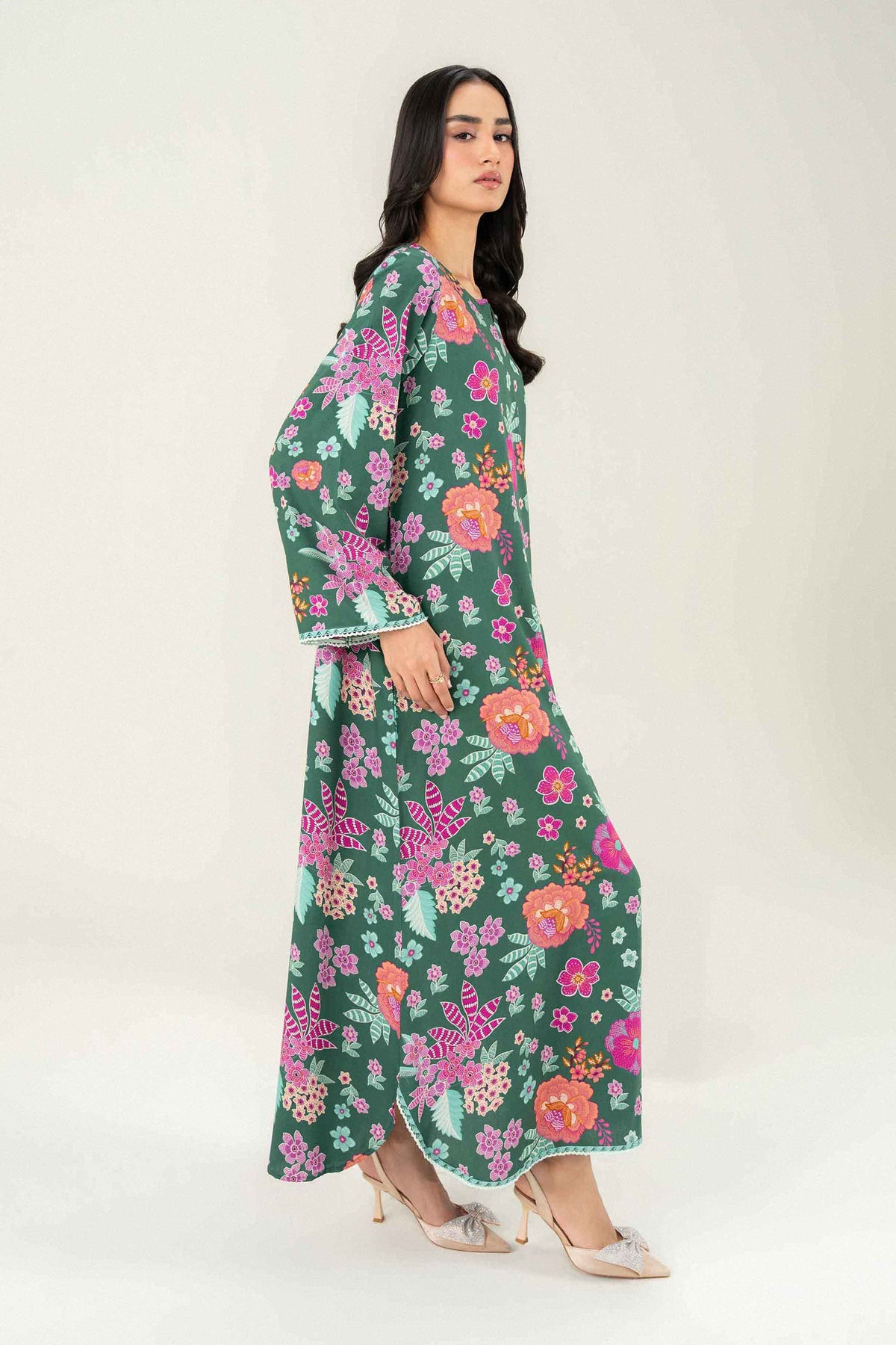Nishat UK - Green Printed Cotton 1 Piece ready to wear long dress