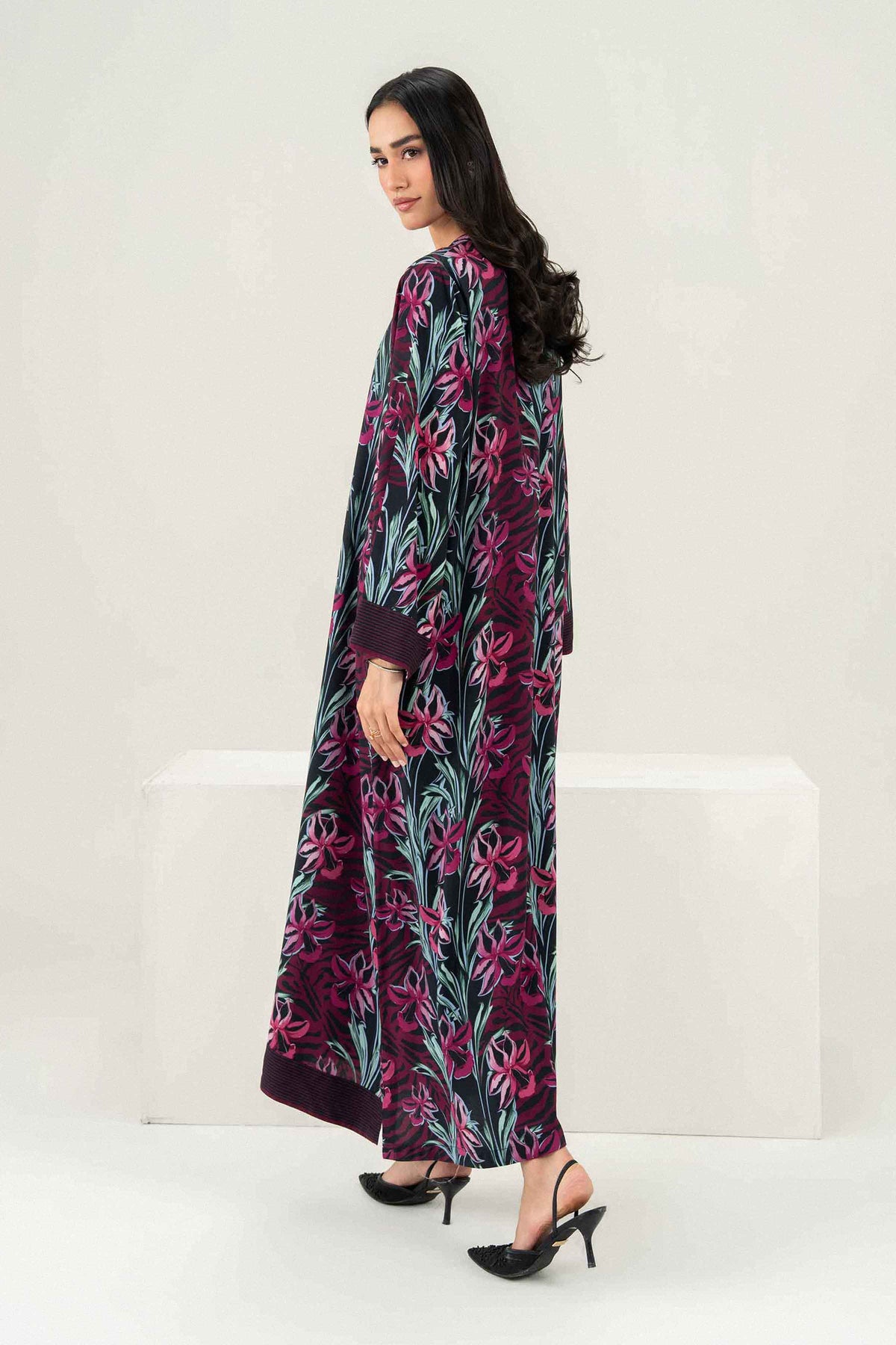 Nishat UK - Black Printed Linen 1 Piece ready to wear long dress