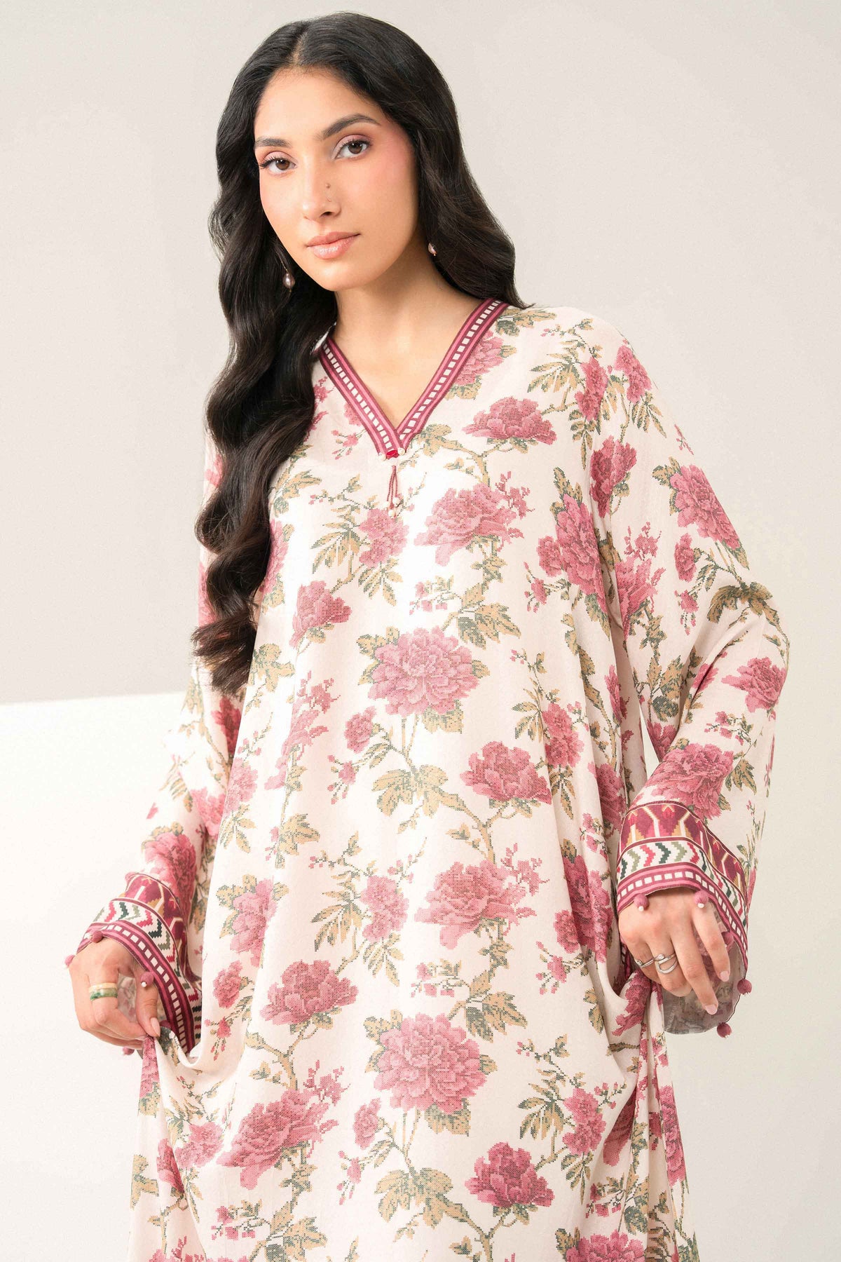 Nishat UK - Off White Printed Dobby 1 Piece ready to wear long dress