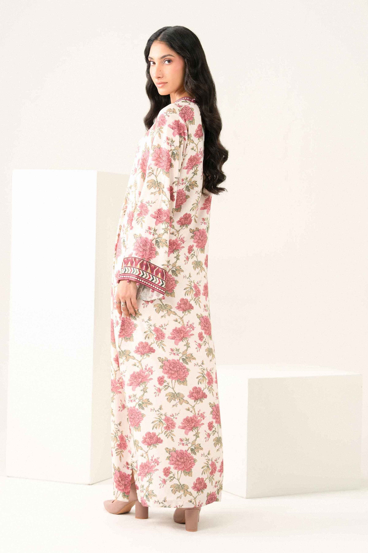 Nishat UK - Off White Printed Dobby 1 Piece ready to wear long dress