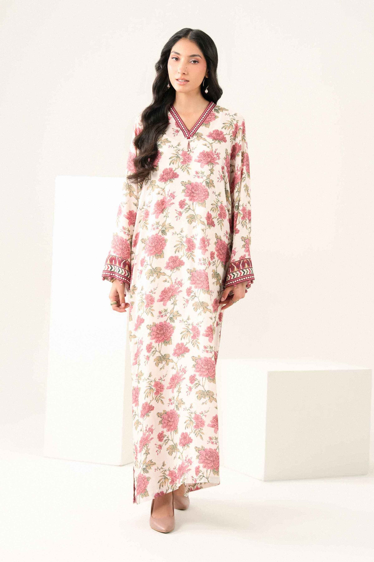 Nishat UK - Off White Printed Dobby 1 Piece ready to wear long dress