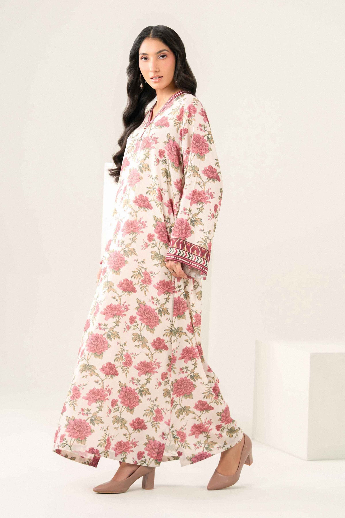 Nishat UK - Off White Printed Dobby 1 Piece ready to wear long dress